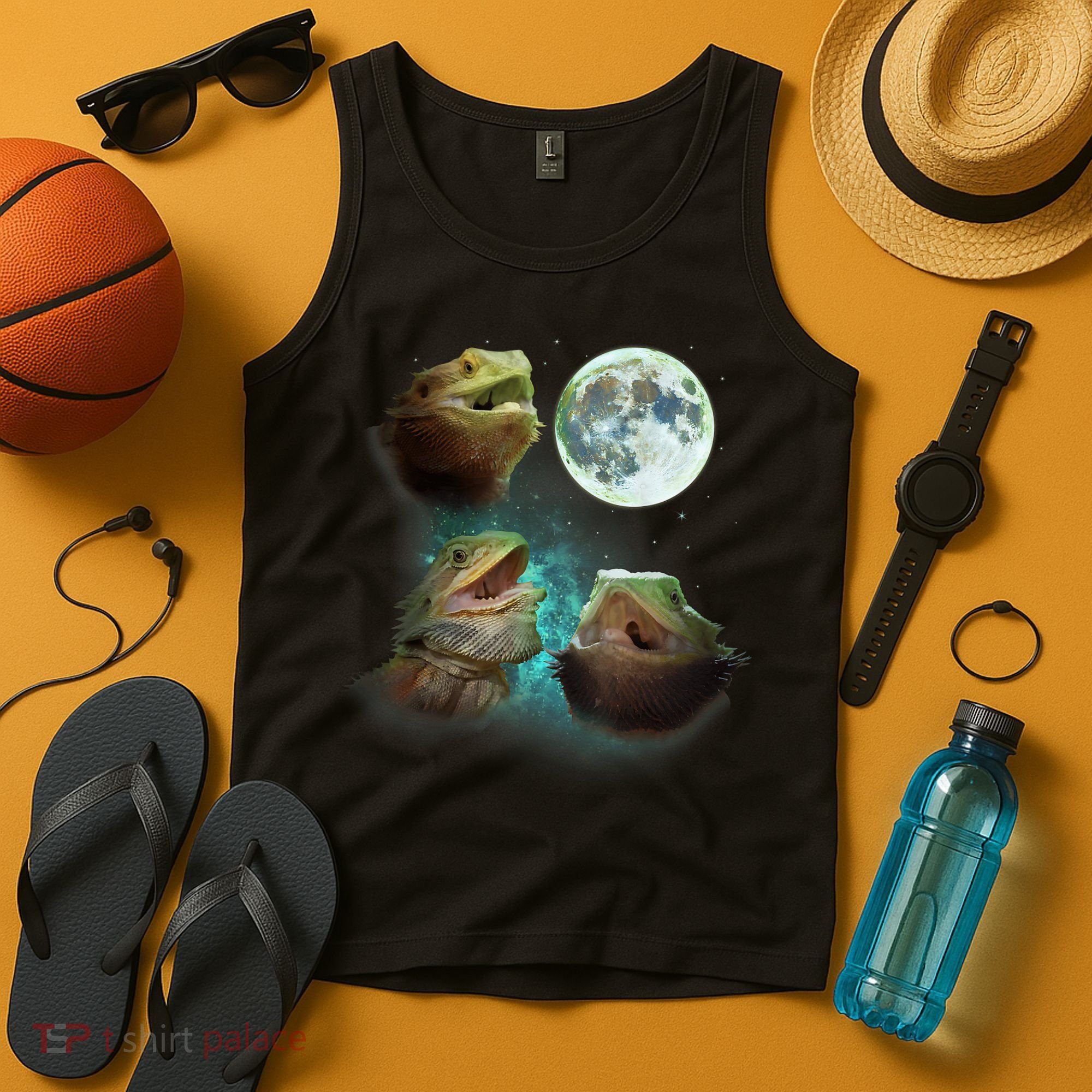 Three Bearded Dragons Howl At Moon 3 Wolfs Wolves Parody Tank Top