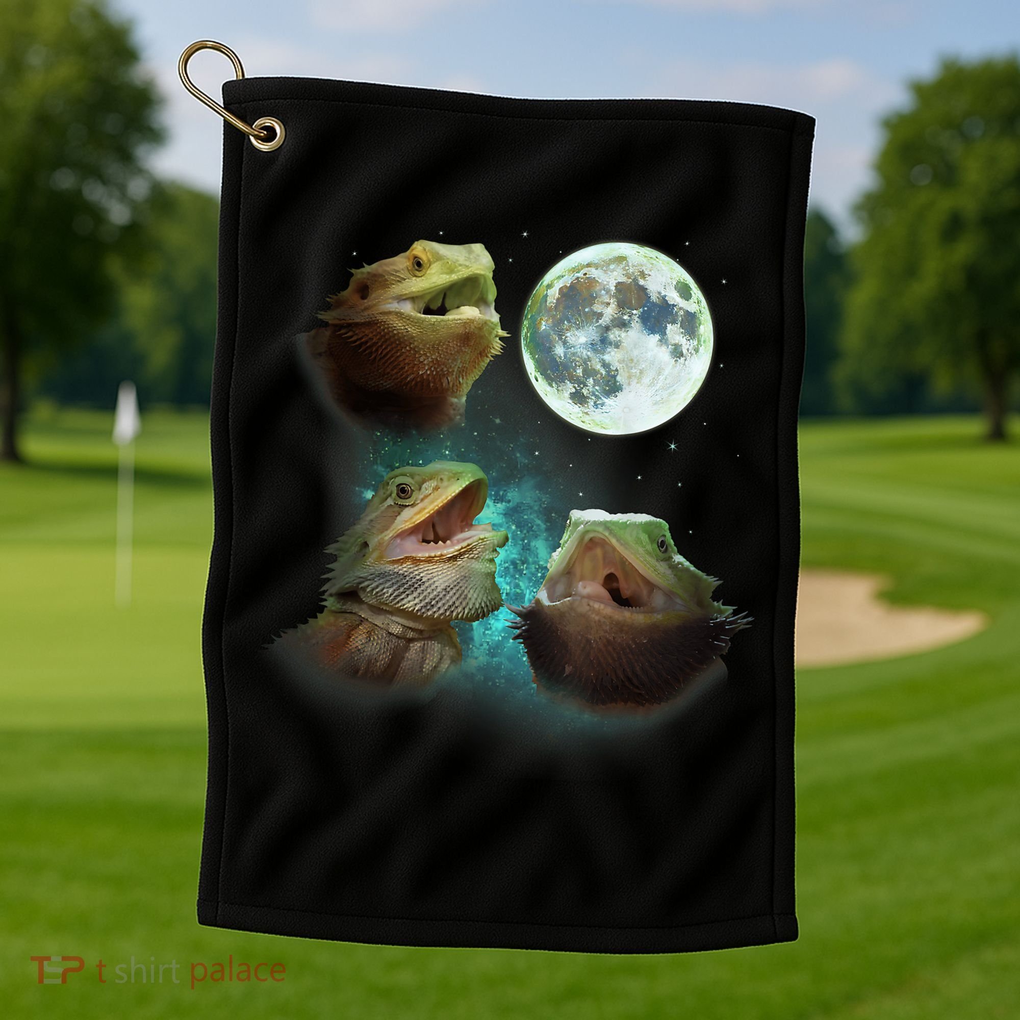 Three Bearded Dragons Howl At Moon 3 Wolfs Wolves Parody Golf Towel