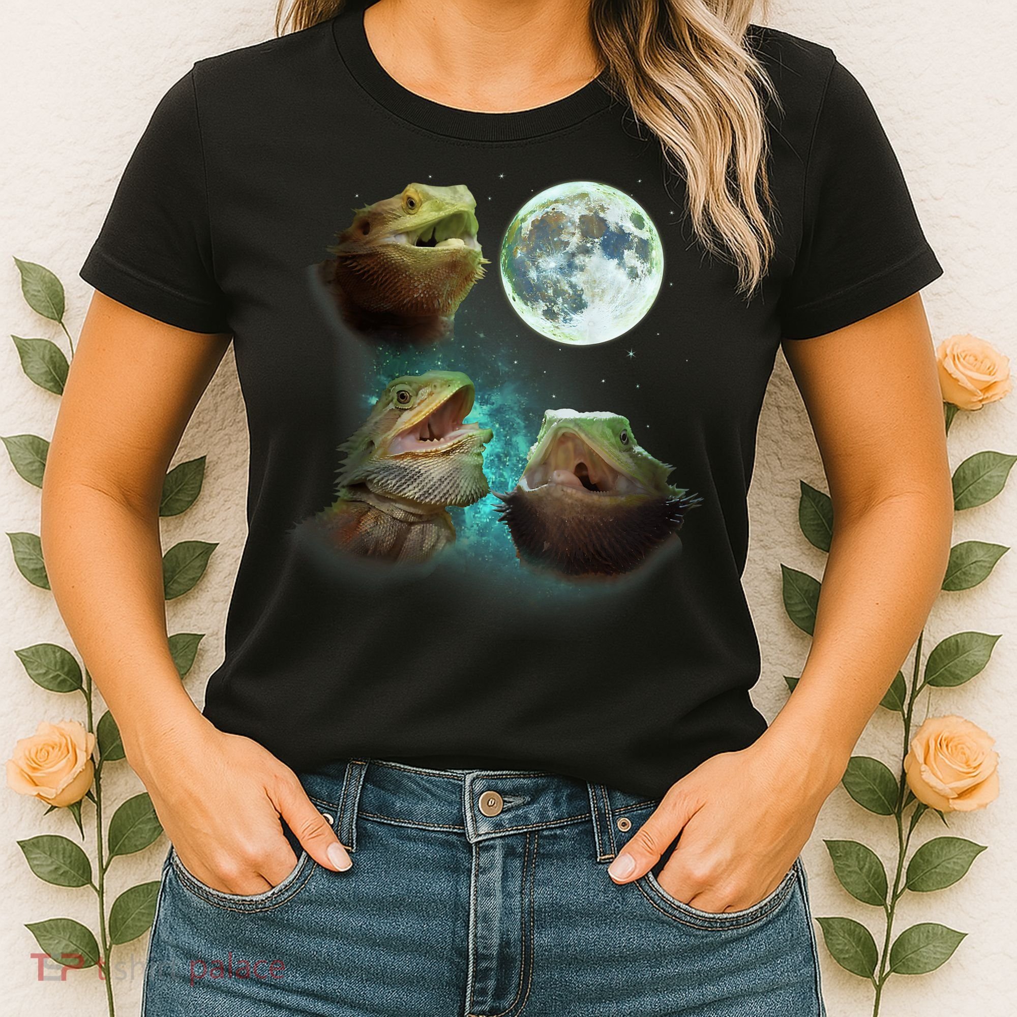 Three Bearded Dragons Howl At Moon 3 Wolfs Wolves Parody Women's T-Shirt