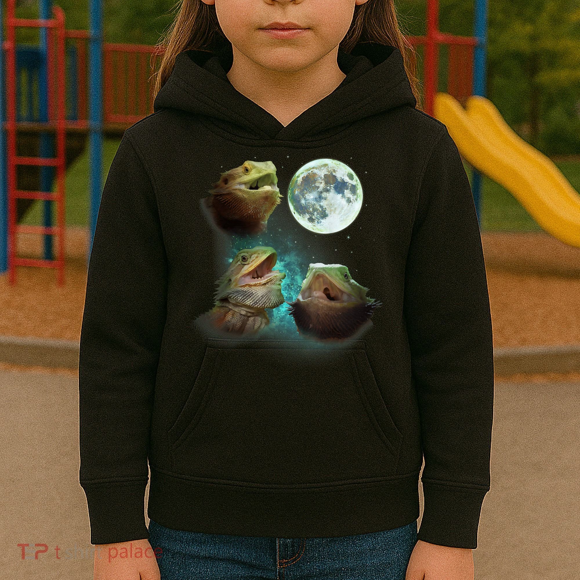 Three Bearded Dragons Howl At Moon 3 Wolfs Wolves Parody Kids Hoodie