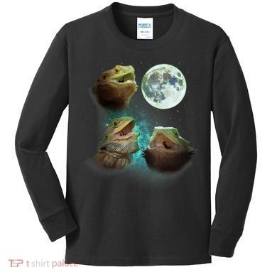 Three Bearded Dragons Howl At Moon 3 Wolfs Wolves Parody Kids Long Sleeve Shirt