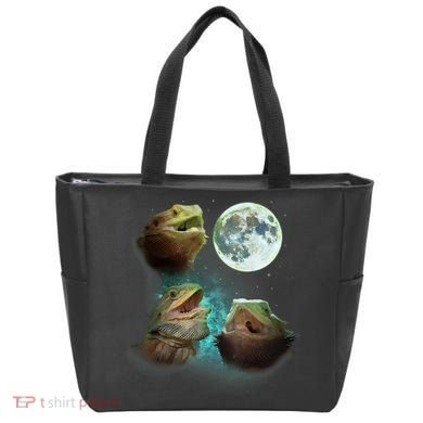 Three Bearded Dragons Howl At Moon 3 Wolfs Wolves Parody Tote Bag