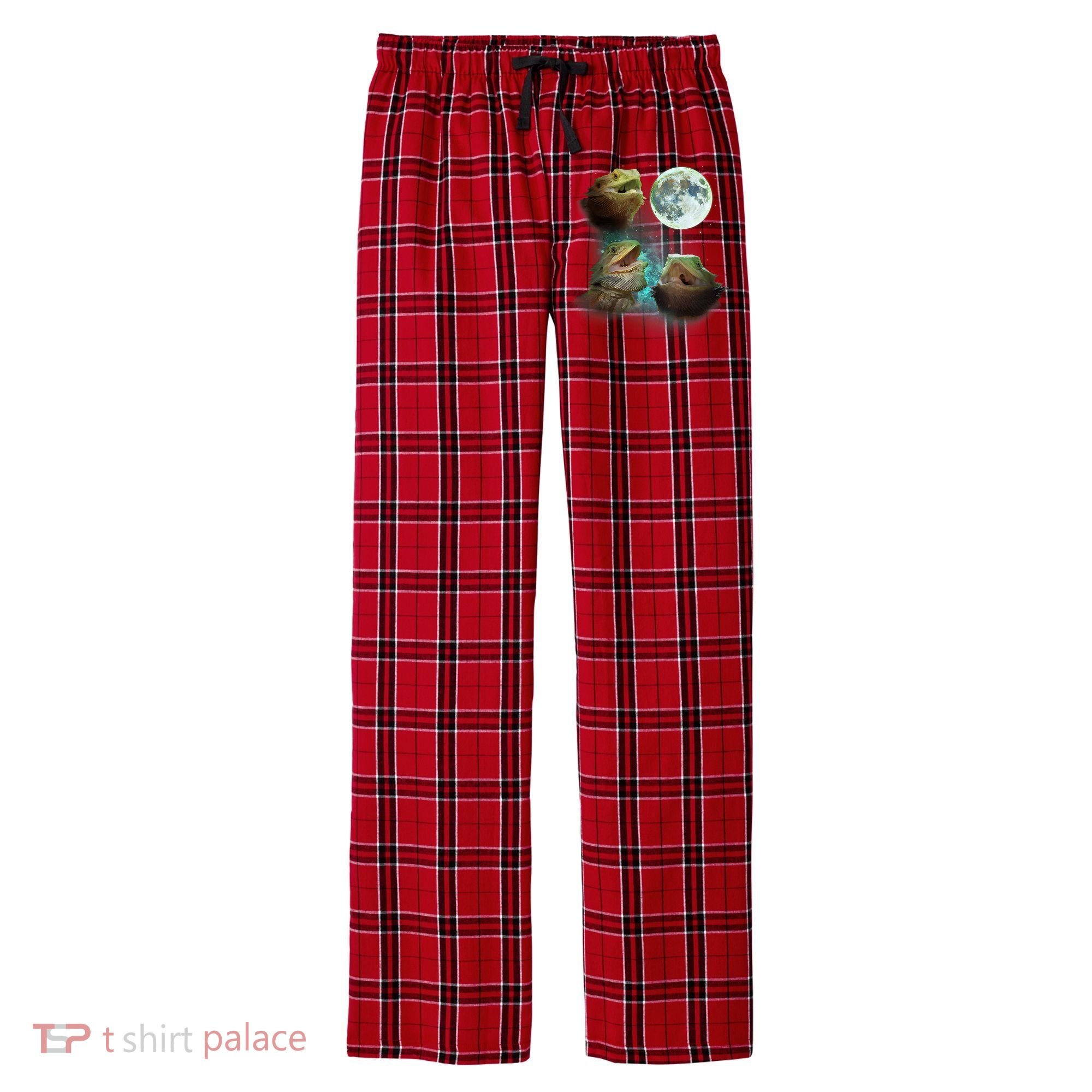 Three Bearded Dragons Howl At Moon 3 Wolfs Wolves Parody Men's Flannel Plaid Pajama Pants