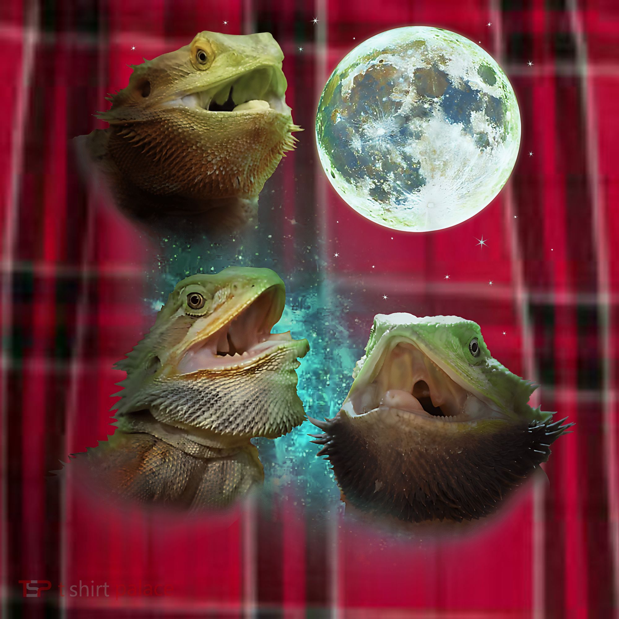Three Bearded Dragons Howl At Moon 3 Wolfs Wolves Parody Men's Flannel Plaid Pajama Pants