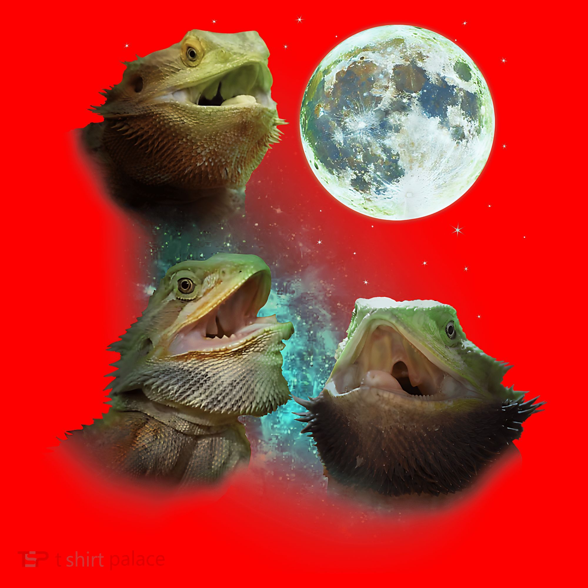 Three Bearded Dragons Howl At Moon 3 Wolfs Wolves Parody Santa Hat