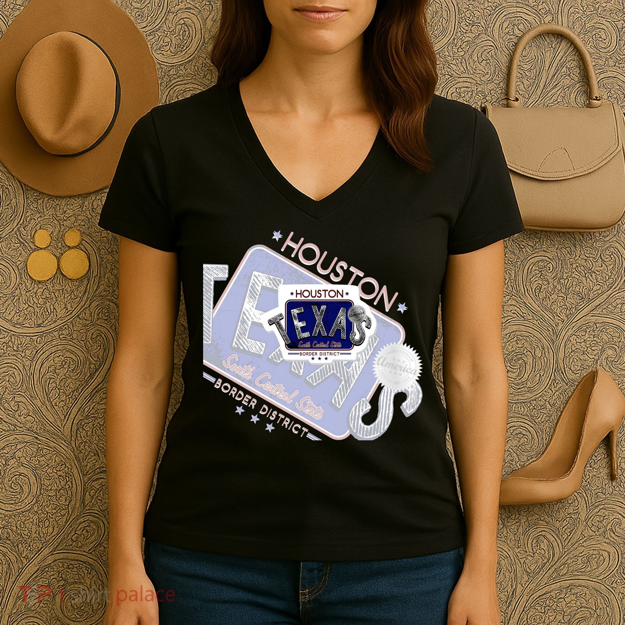 Texas Border District Cool State Logo Women's V-Neck T-Shirt