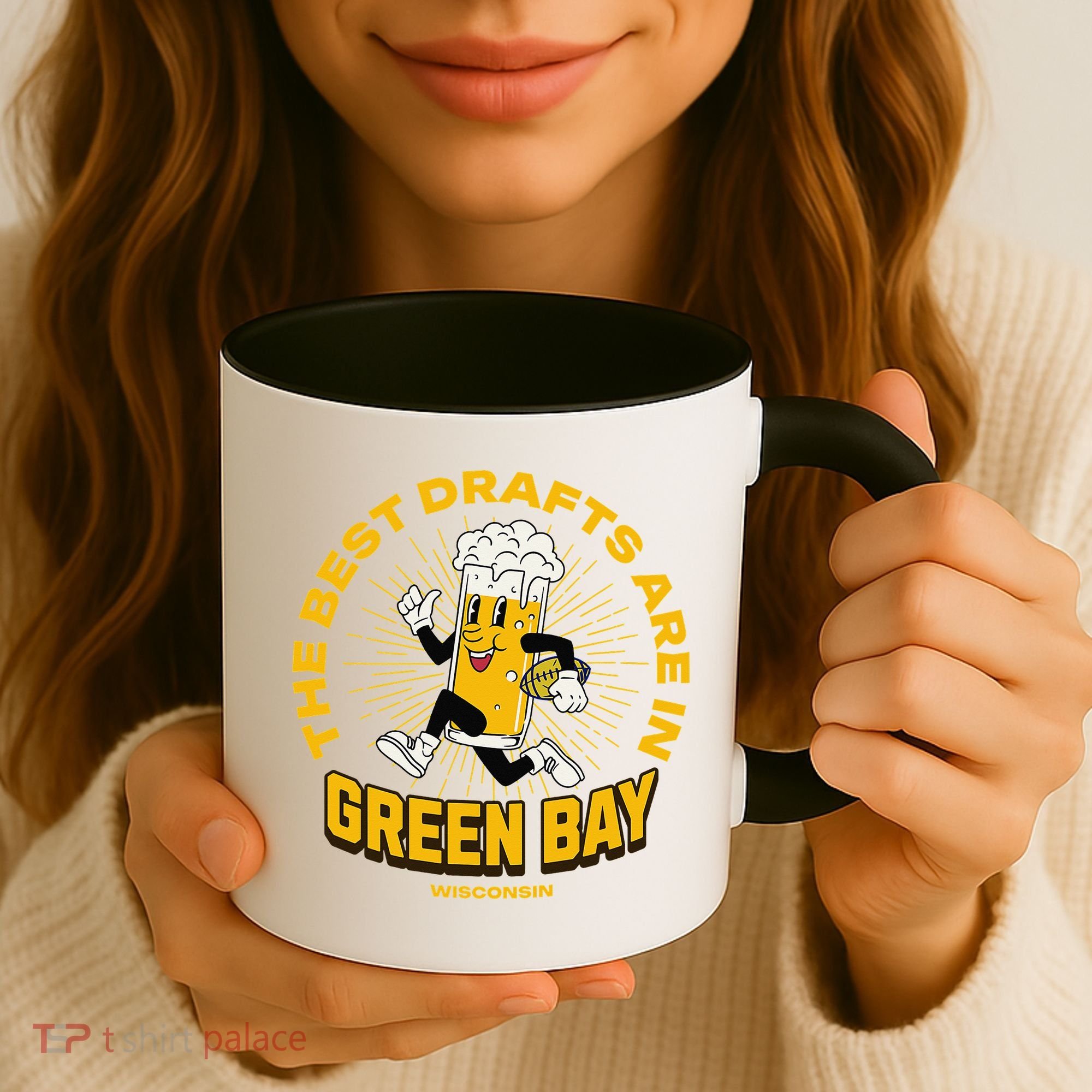 The Best Drafts Are In Green Bay Wisconsin Beer Mascot Gift Coffee Mug