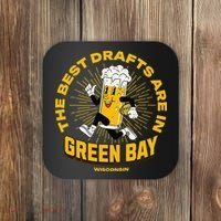 The Best Drafts Are In Green Bay Wisconsin Beer Mascot Gift Coaster thumb 0