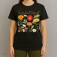 Terrified But Defiant Boho Floral Subtle Anti Trump Flower T-Shirt thumb 4