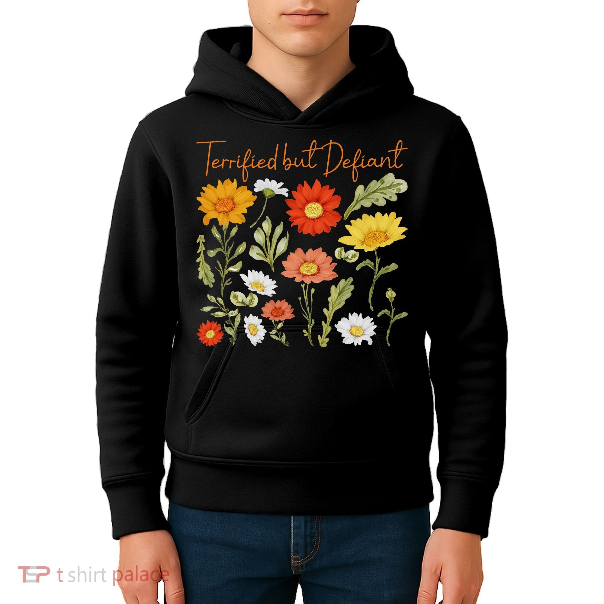 Terrified But Defiant Boho Floral Subtle Anti Trump Flower Kids Hoodie
