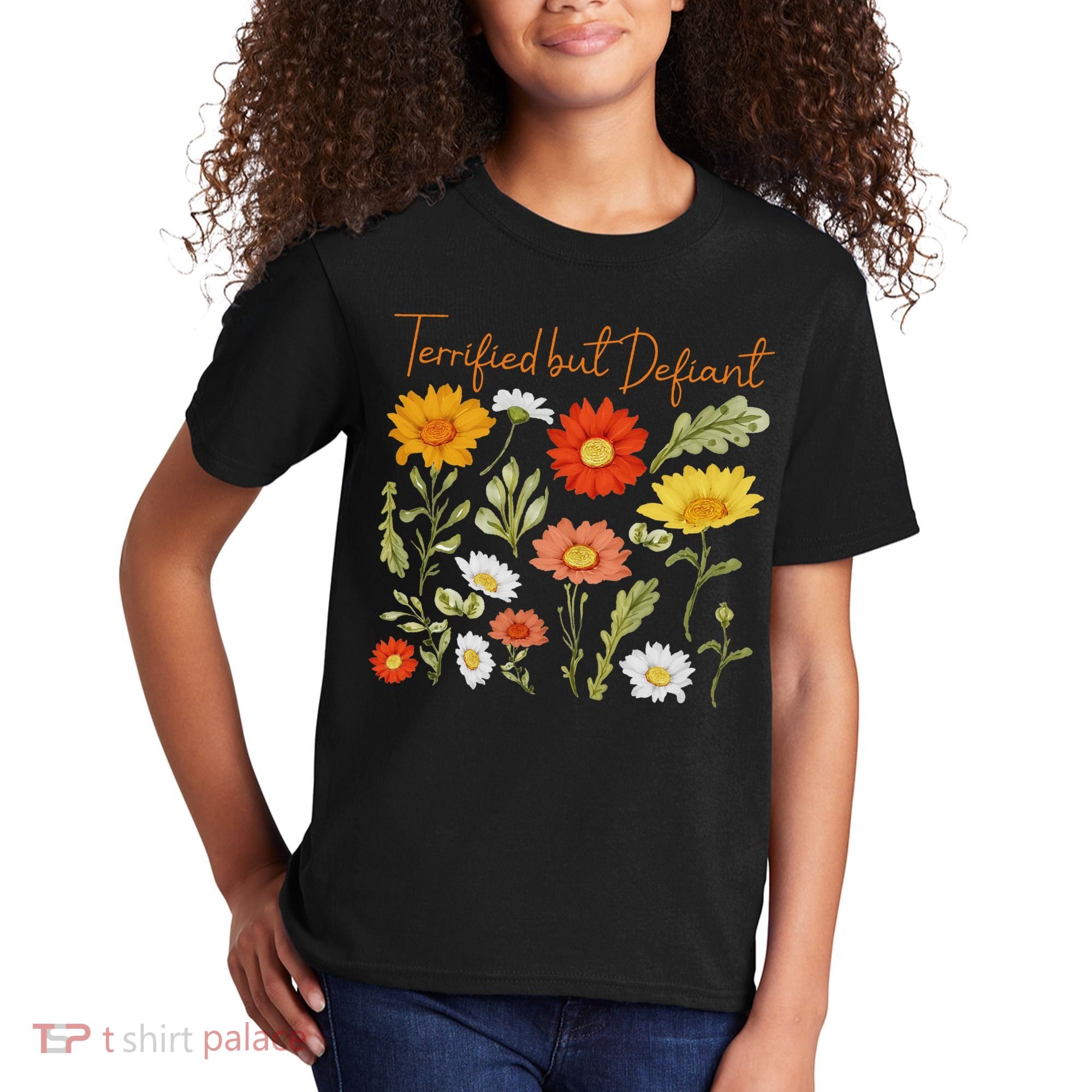 Terrified But Defiant Boho Floral Subtle Anti Trump Flower Kids T-Shirt
