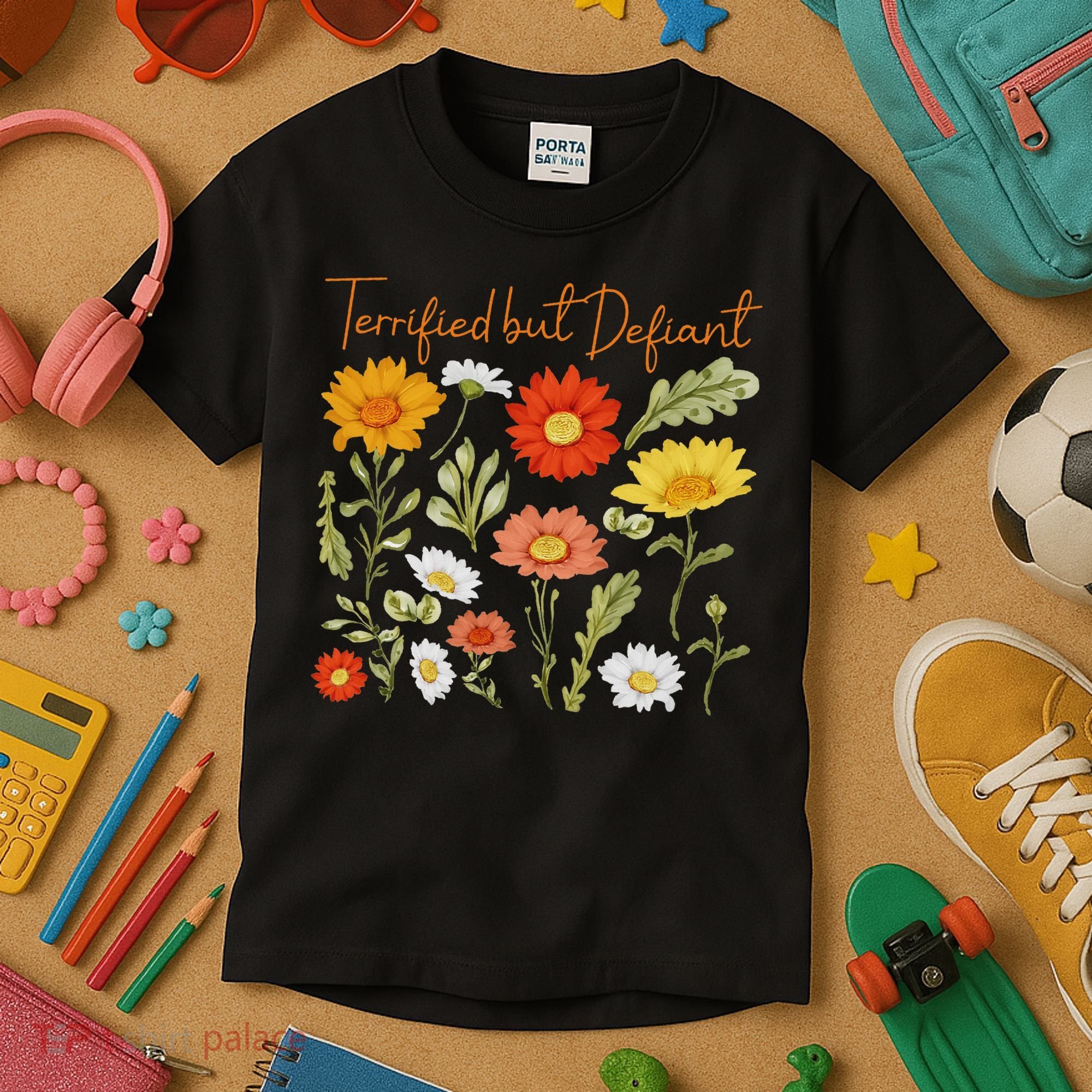 Terrified But Defiant Boho Floral Subtle Anti Trump Flower Kids T-Shirt