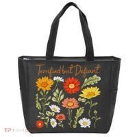 Terrified But Defiant Boho Floral Subtle Anti Trump Flower Tote Bag thumb 0