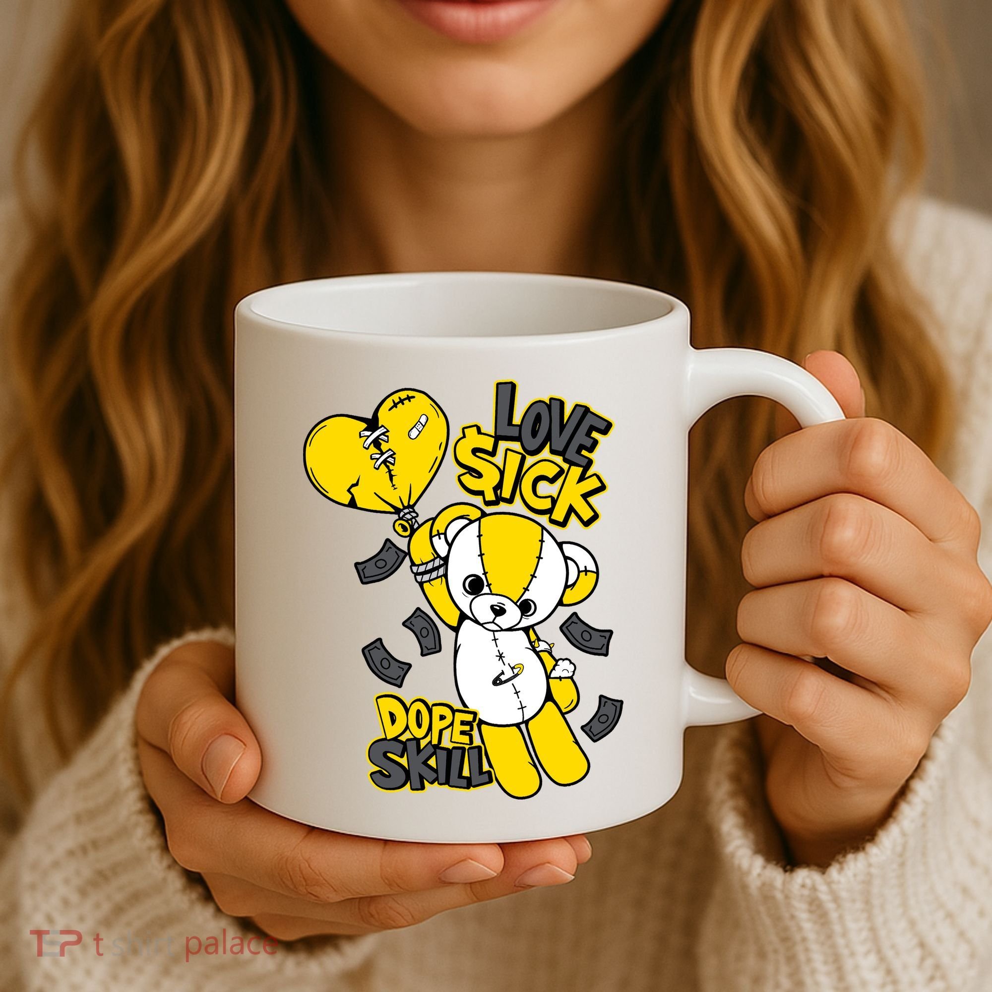 Teddy Bear Dope Skill Love Sick Flying Balloon Coffee Mug