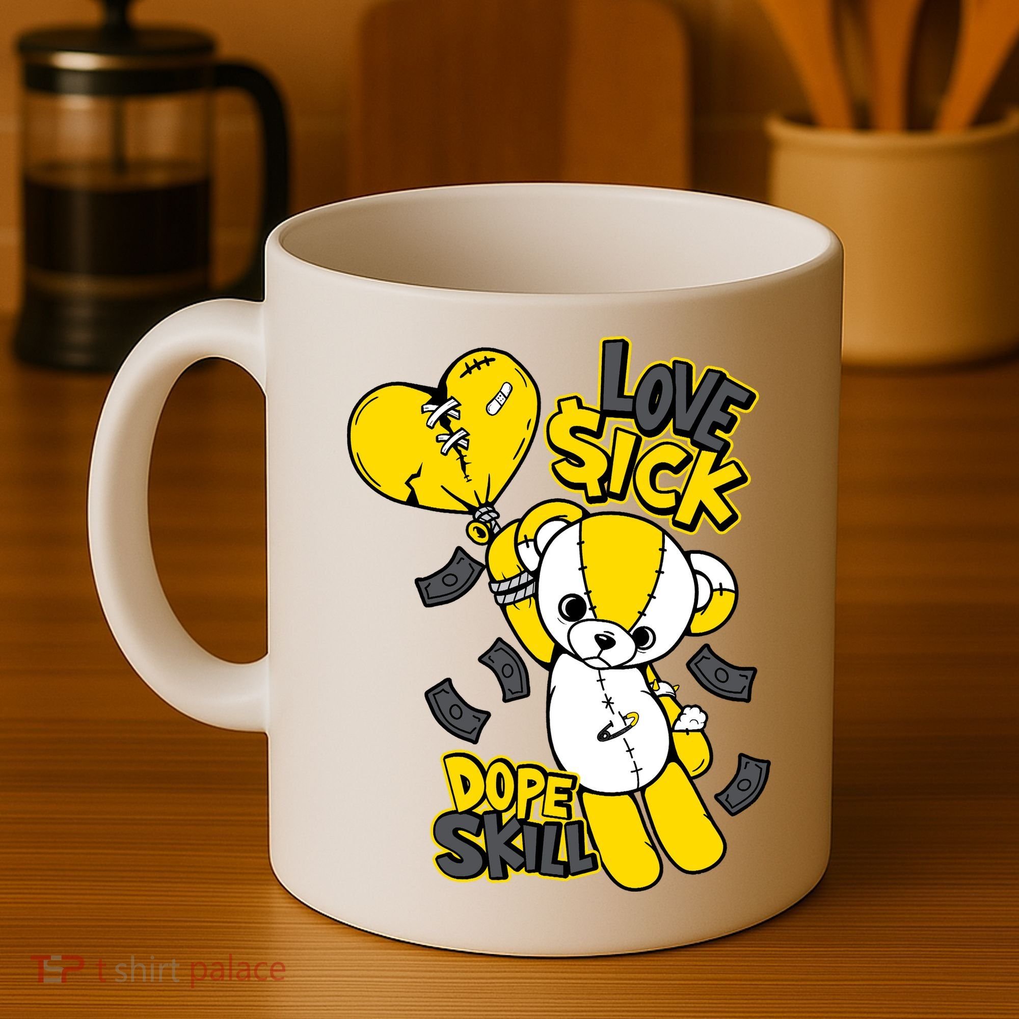 Teddy Bear Dope Skill Love Sick Flying Balloon Coffee Mug