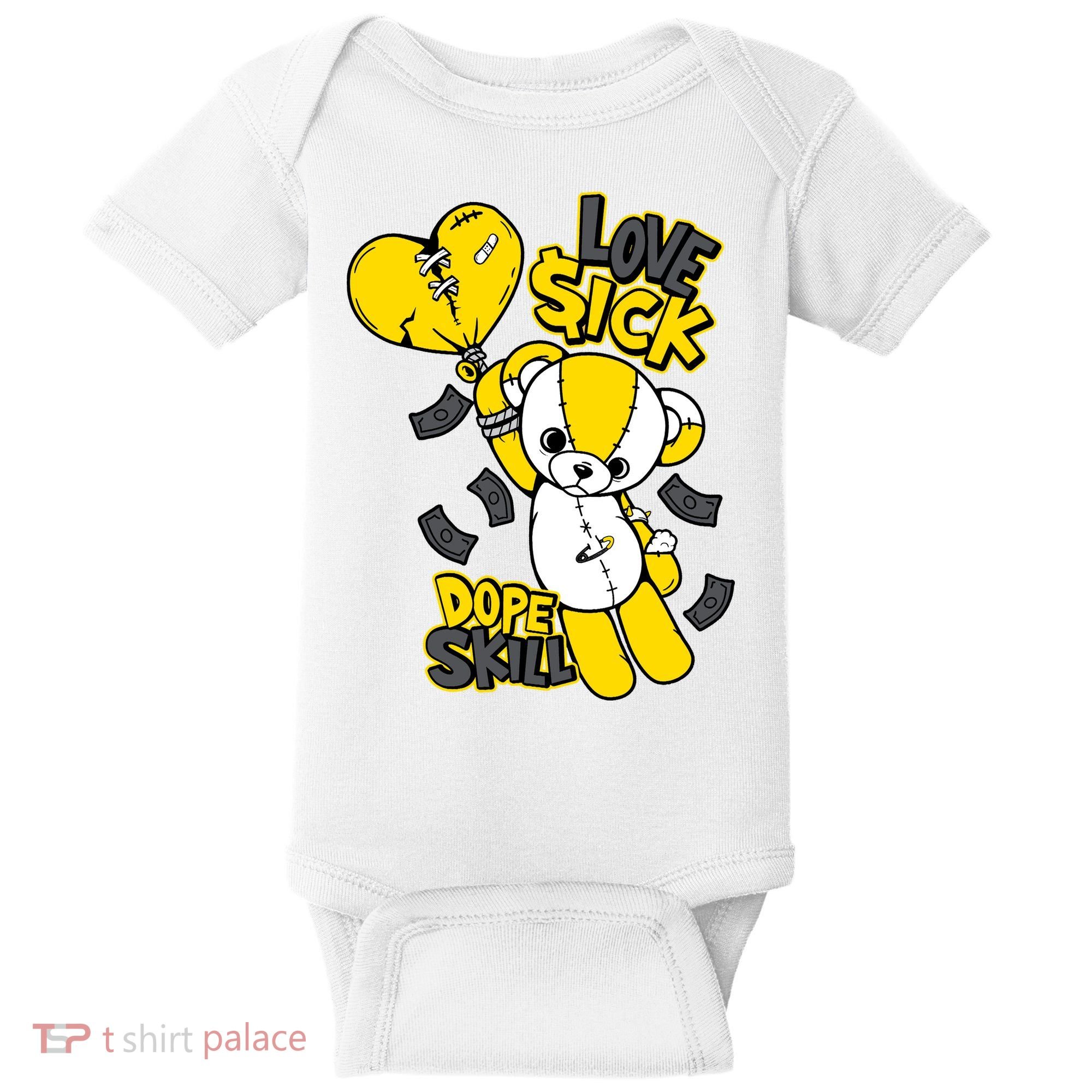 Teddy Bear Dope Skill Love Sick Flying Balloon Baby Bodysuit
