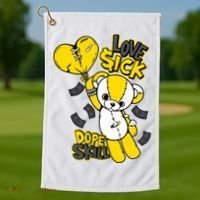 Teddy Bear Dope Skill Love Sick Flying Balloon Golf Towel thumb 1