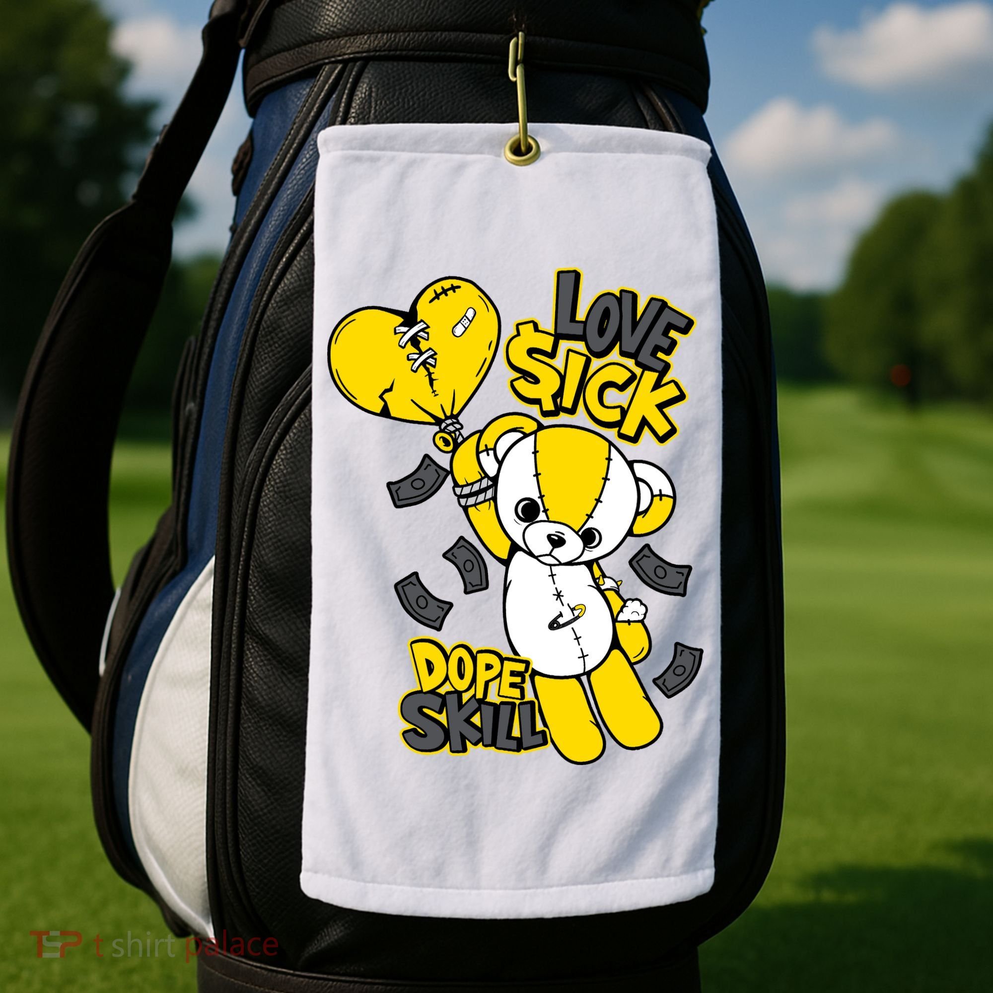 Teddy Bear Dope Skill Love Sick Flying Balloon Golf Towel