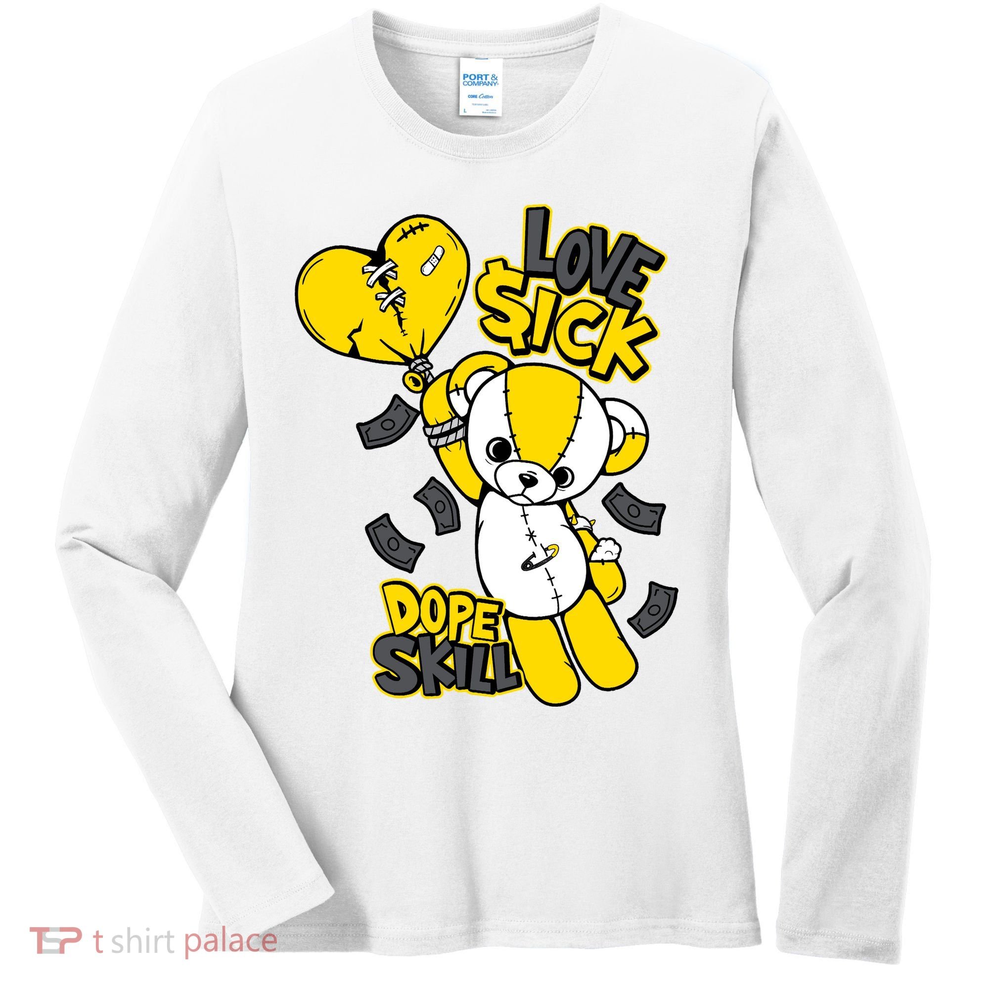 Teddy Bear Dope Skill Love Sick Flying Balloon Women's Long Sleeve Shirt