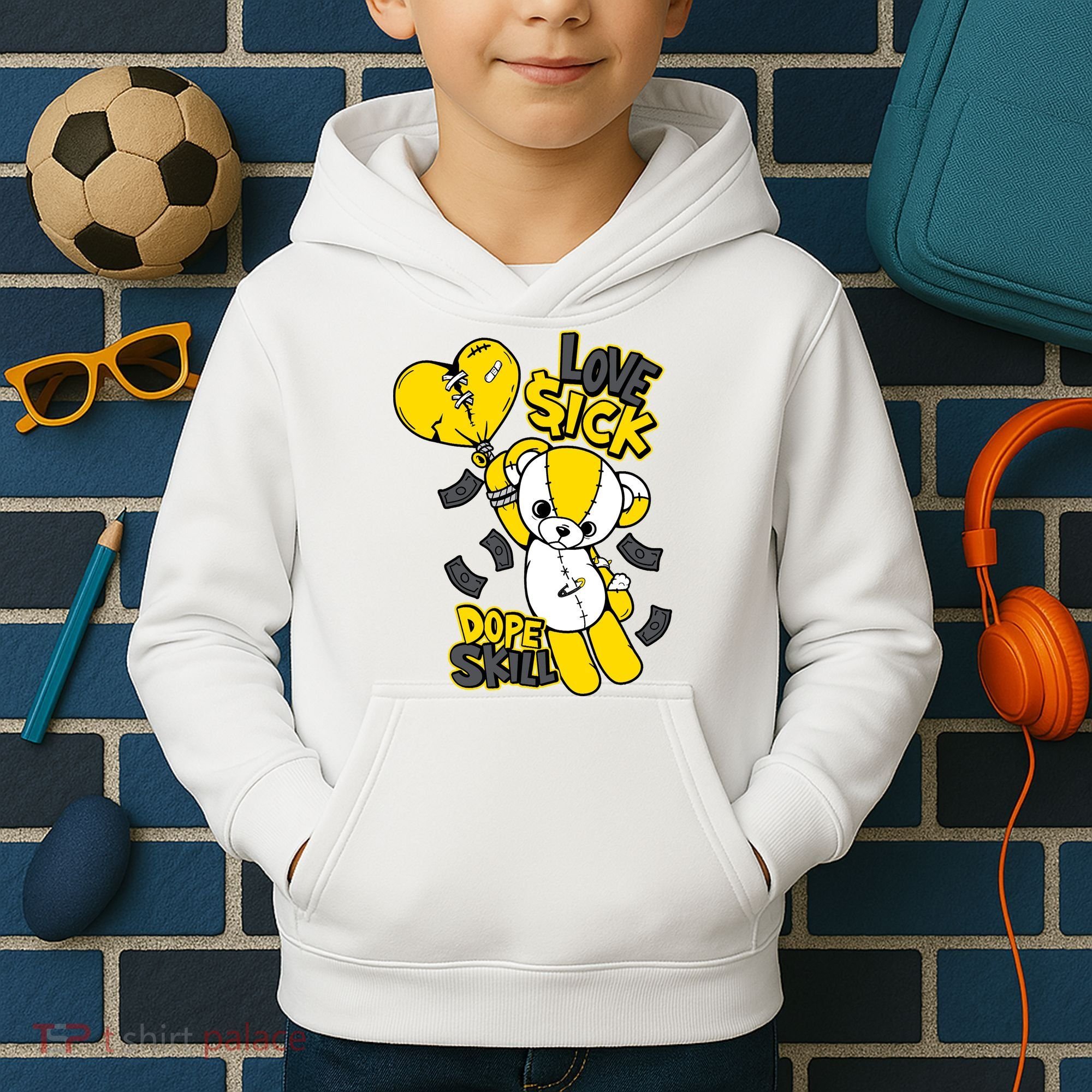 Teddy Bear Dope Skill Love Sick Flying Balloon Kids Hoodie
