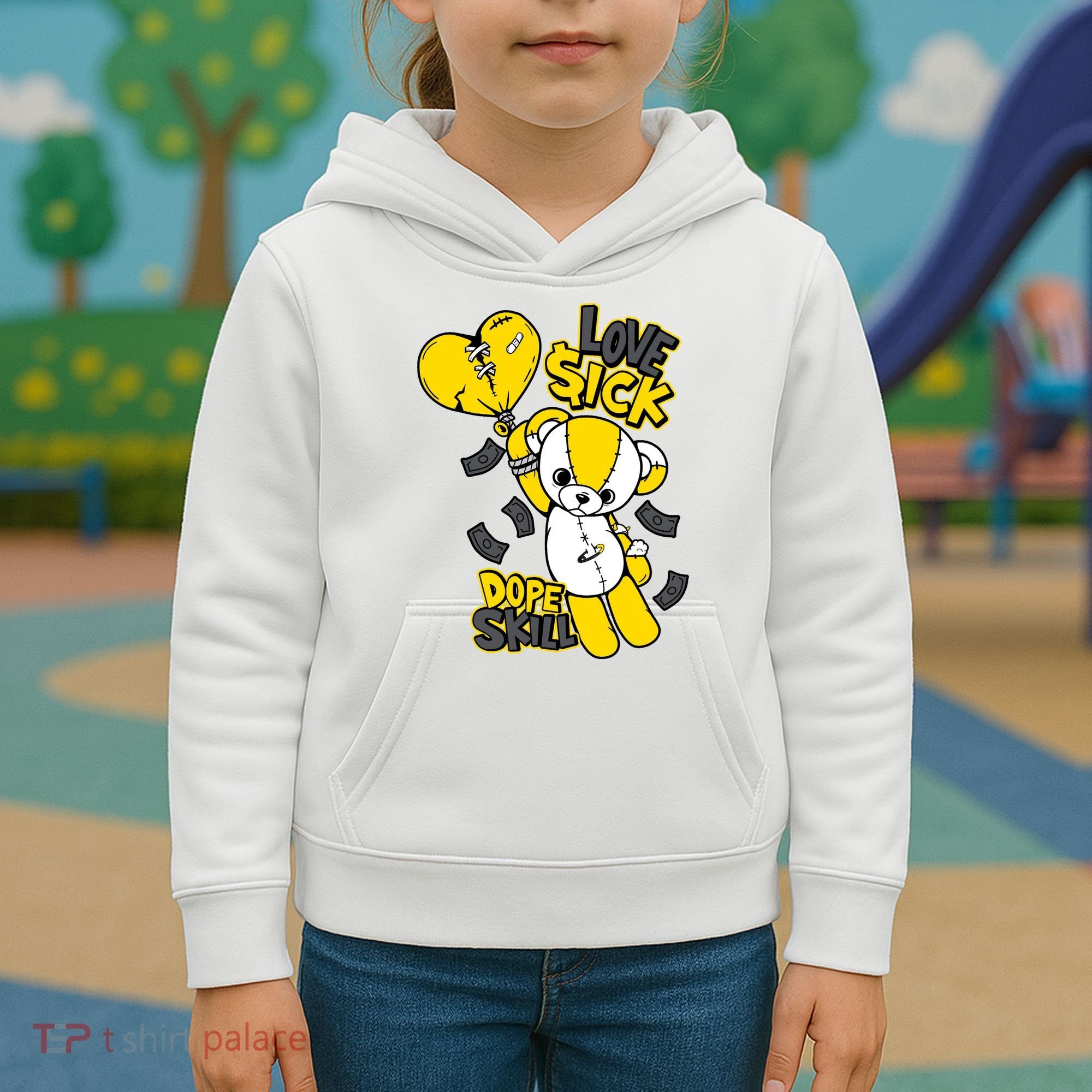 Teddy Bear Dope Skill Love Sick Flying Balloon Kids Hoodie