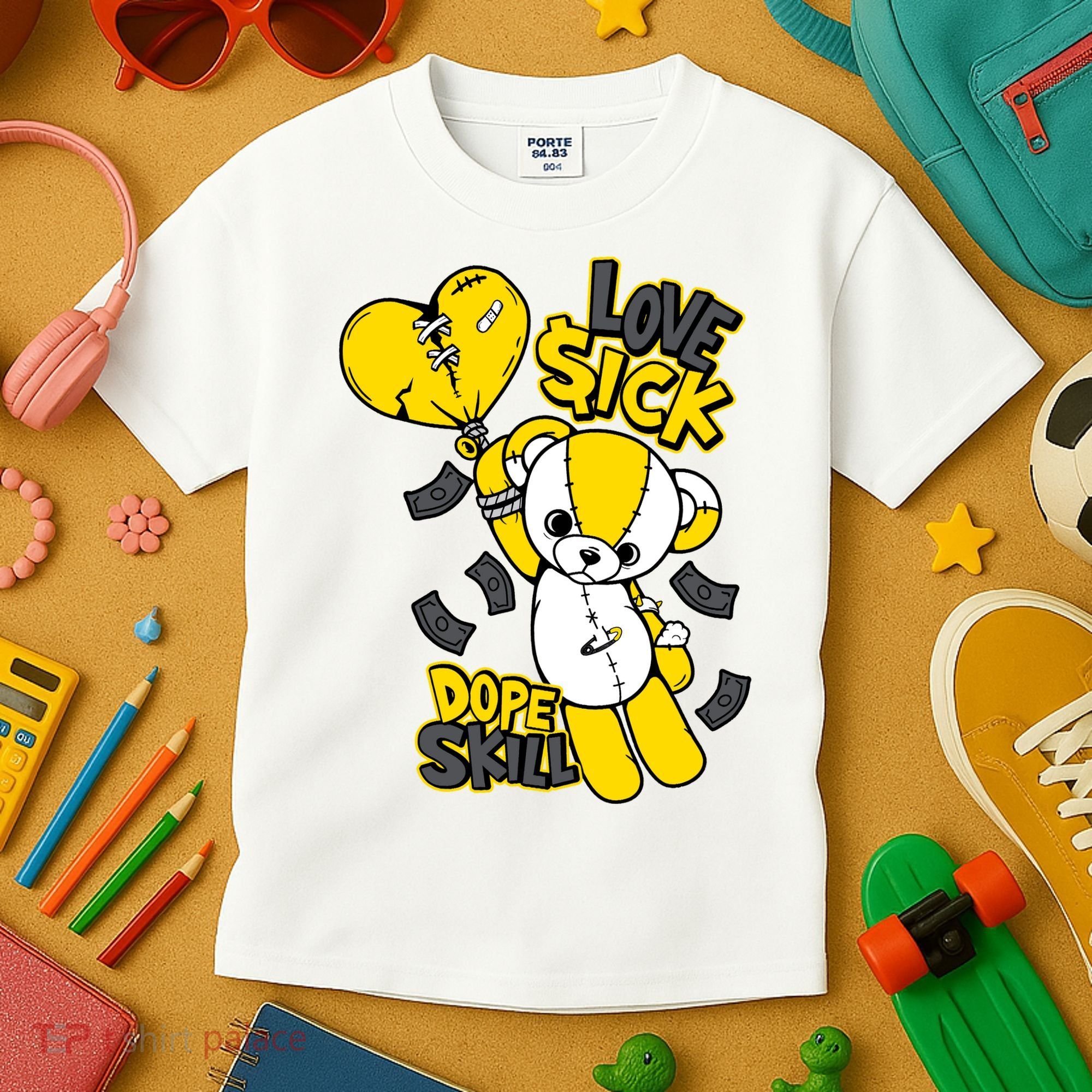 Teddy Bear Dope Skill Love Sick Flying Balloon Kids T-Shirt
