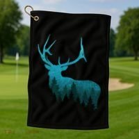 Topographical Bull Elk Deer Hunting Antlers Deer Hunters Gift Golf Towel thumb 1