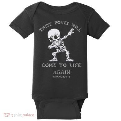 These Bones Ezekiel Christian Halloween Dabbing Skeleton  Baby Bodysuit