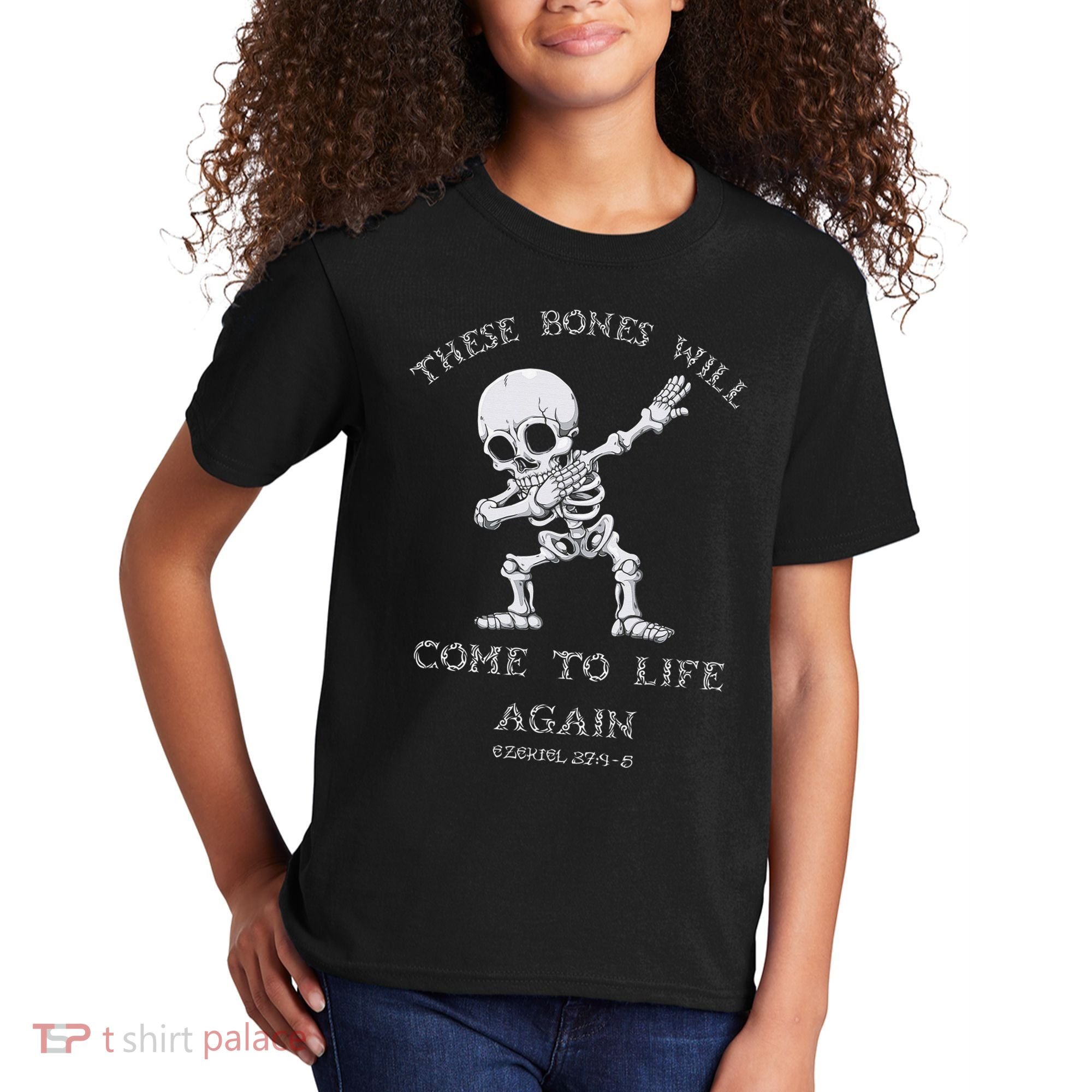 These Bones Ezekiel Christian Halloween Dabbing Skeleton  Kids T-Shirt