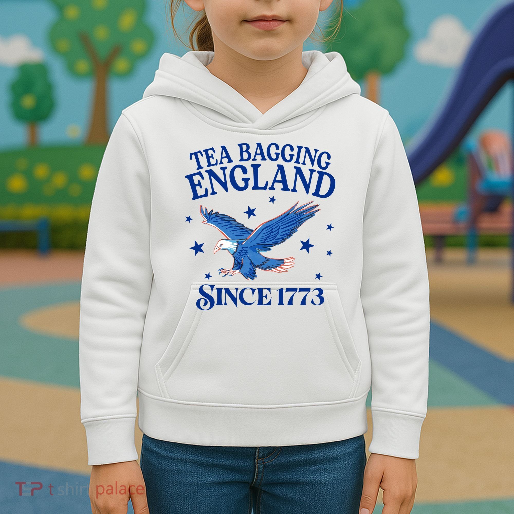 Tea Bagging England Since 1773 Patriotic Eagle Kids Hoodie