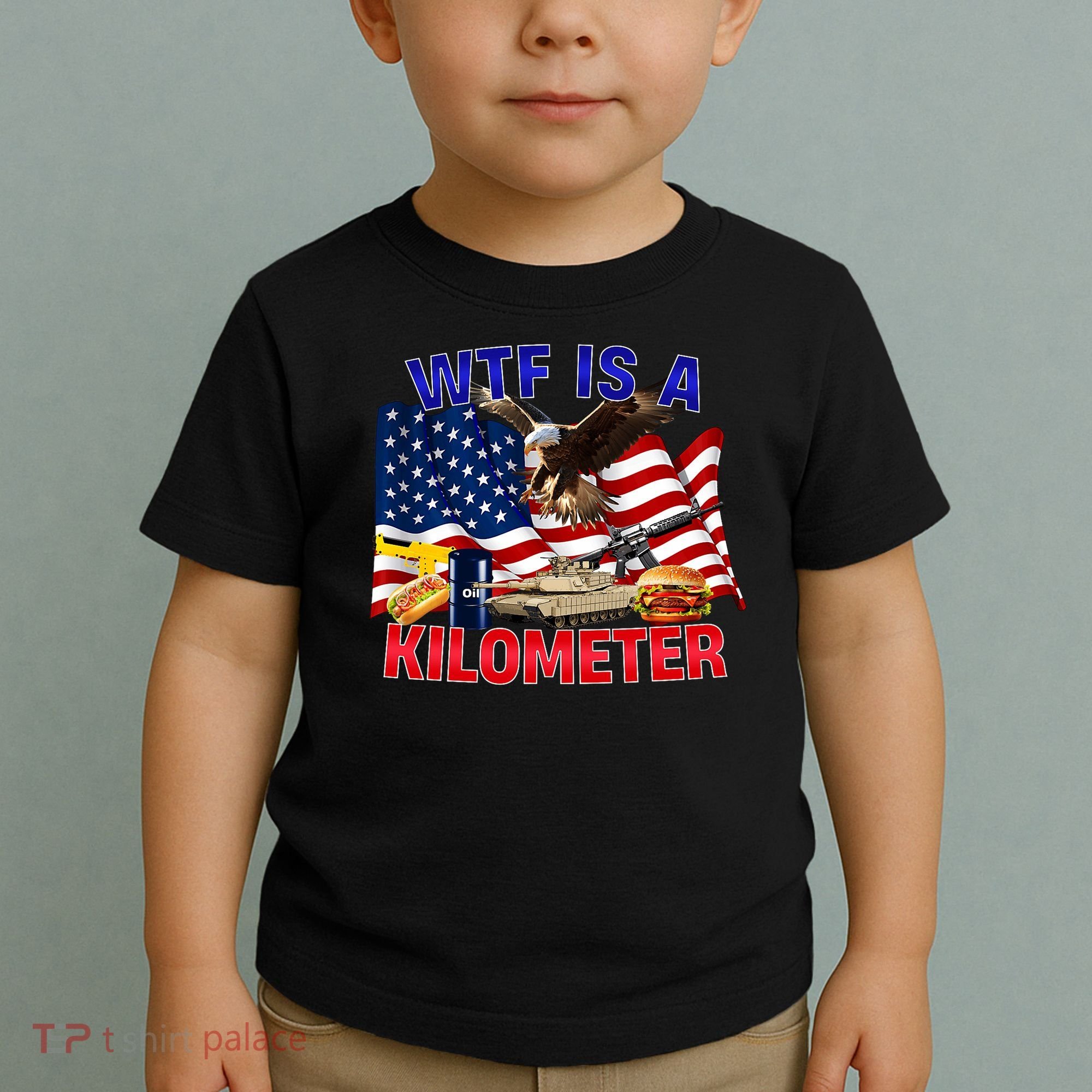 The Bald Eagle American Flag Wtf Is A Kilometer Toddler T-Shirt