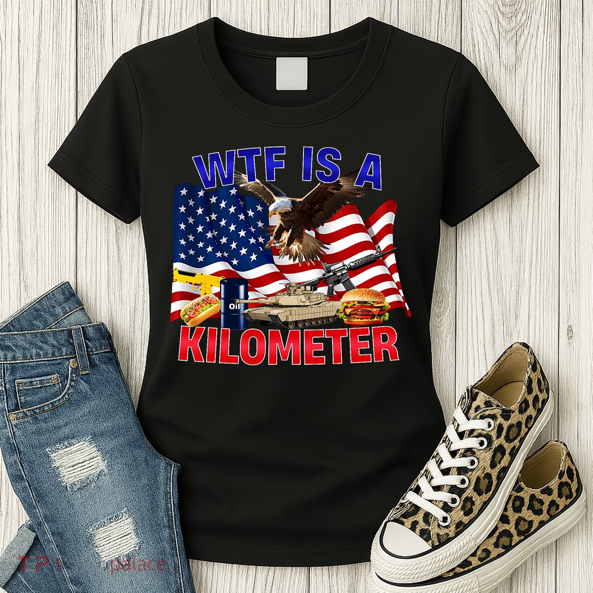 The Bald Eagle American Flag Wtf Is A Kilometer Women's T-Shirt