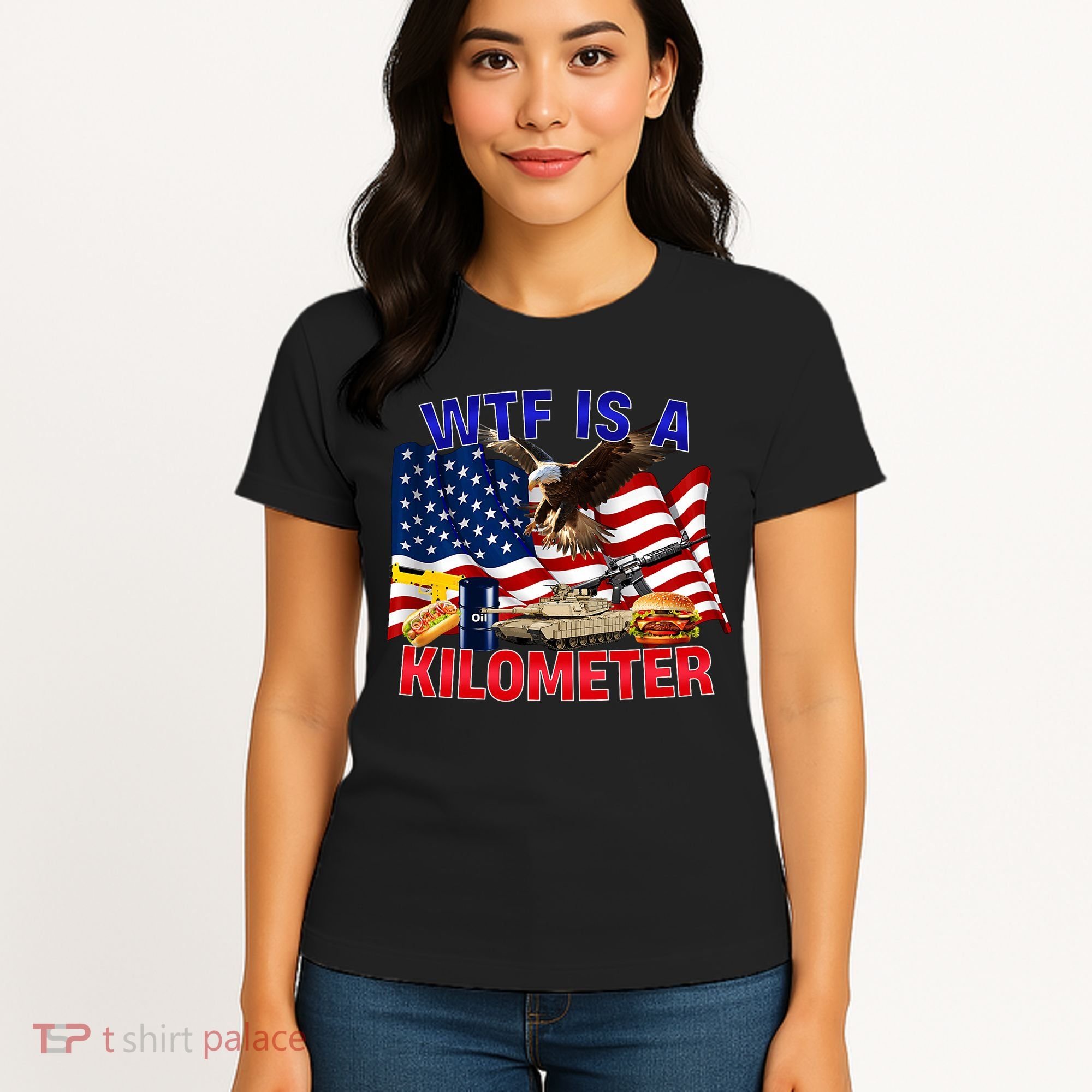 The Bald Eagle American Flag Wtf Is A Kilometer Women's T-Shirt