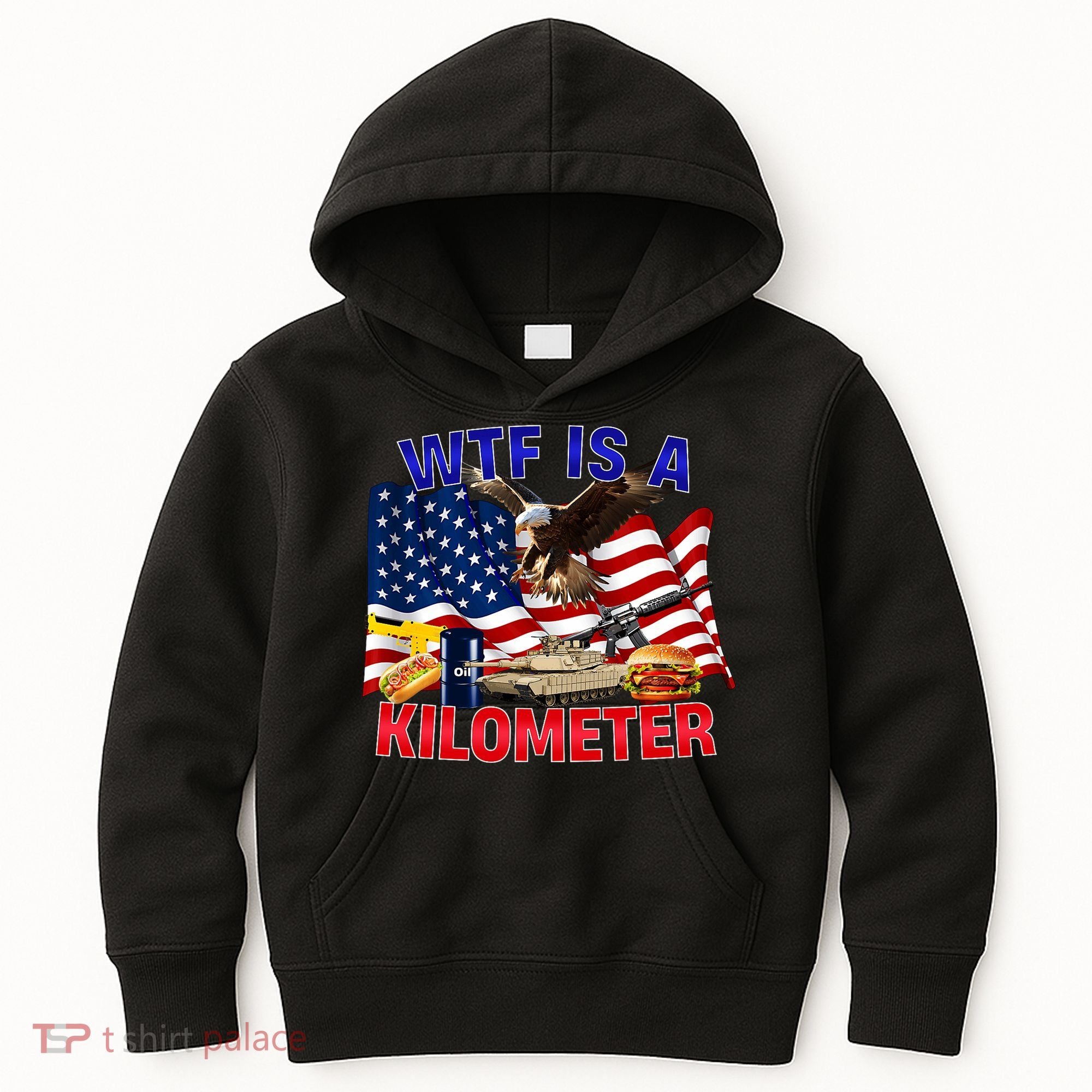 The Bald Eagle American Flag Wtf Is A Kilometer Kids Hoodie