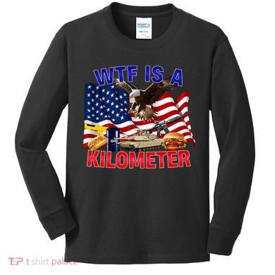 The Bald Eagle American Flag Wtf Is A Kilometer Kids Long Sleeve Shirt