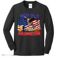 The Bald Eagle American Flag Wtf Is A Kilometer Kids Long Sleeve Shirt thumb 0