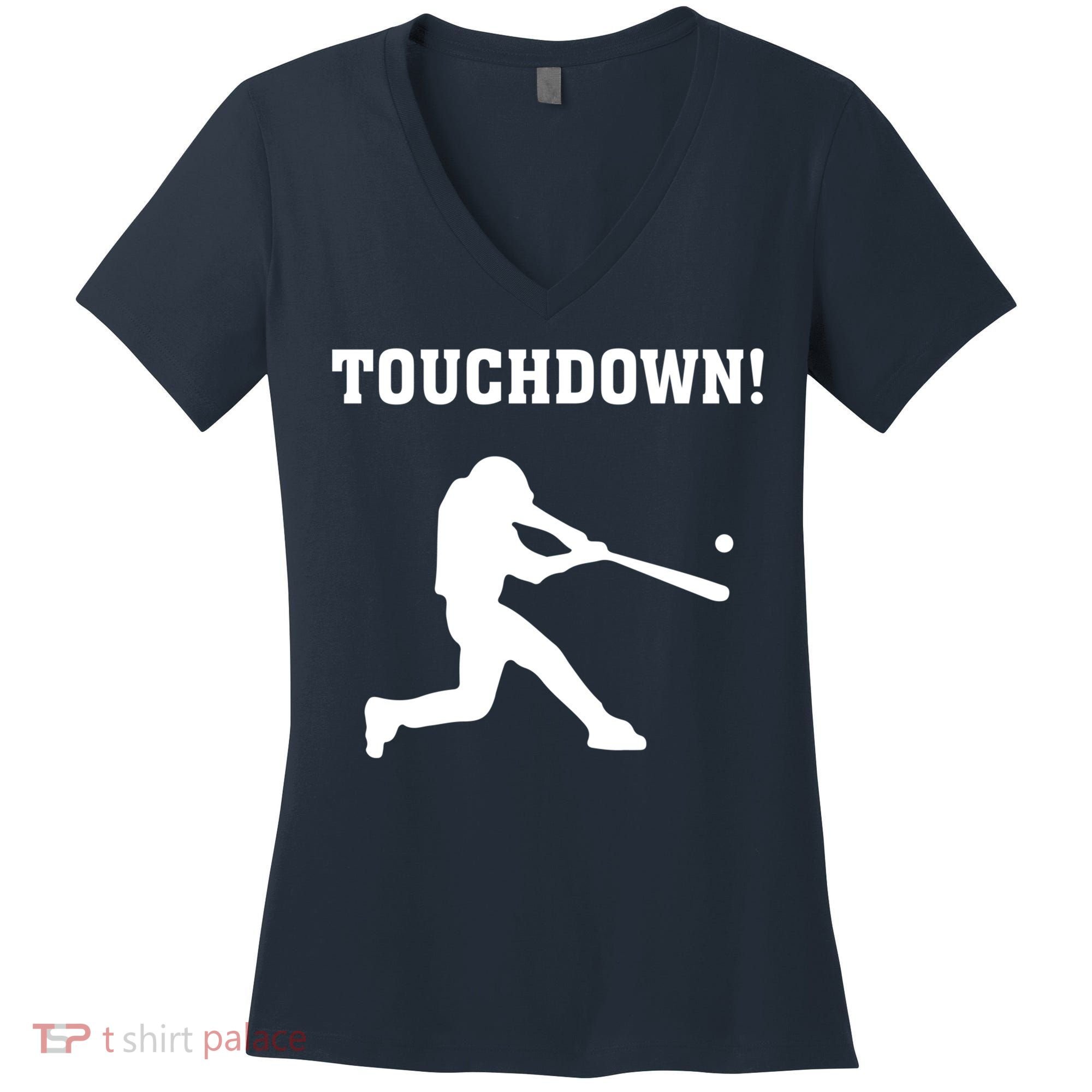 Touchdown Baseball - Funny Baseball Football Sports Women's V-Neck T-Shirt