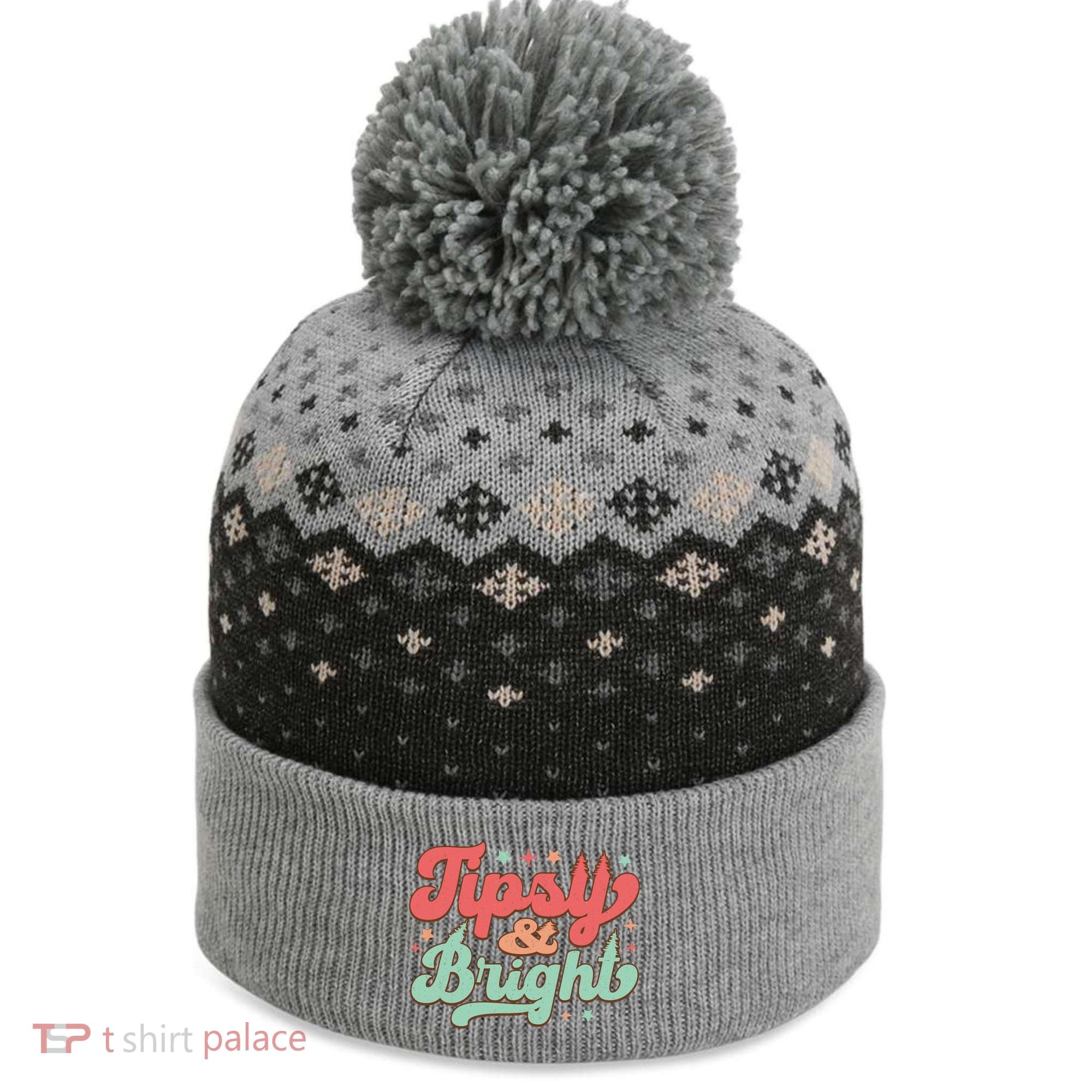 Tipsy & Bright Festive Graphic The Baniff Cuffed Pom Beanie