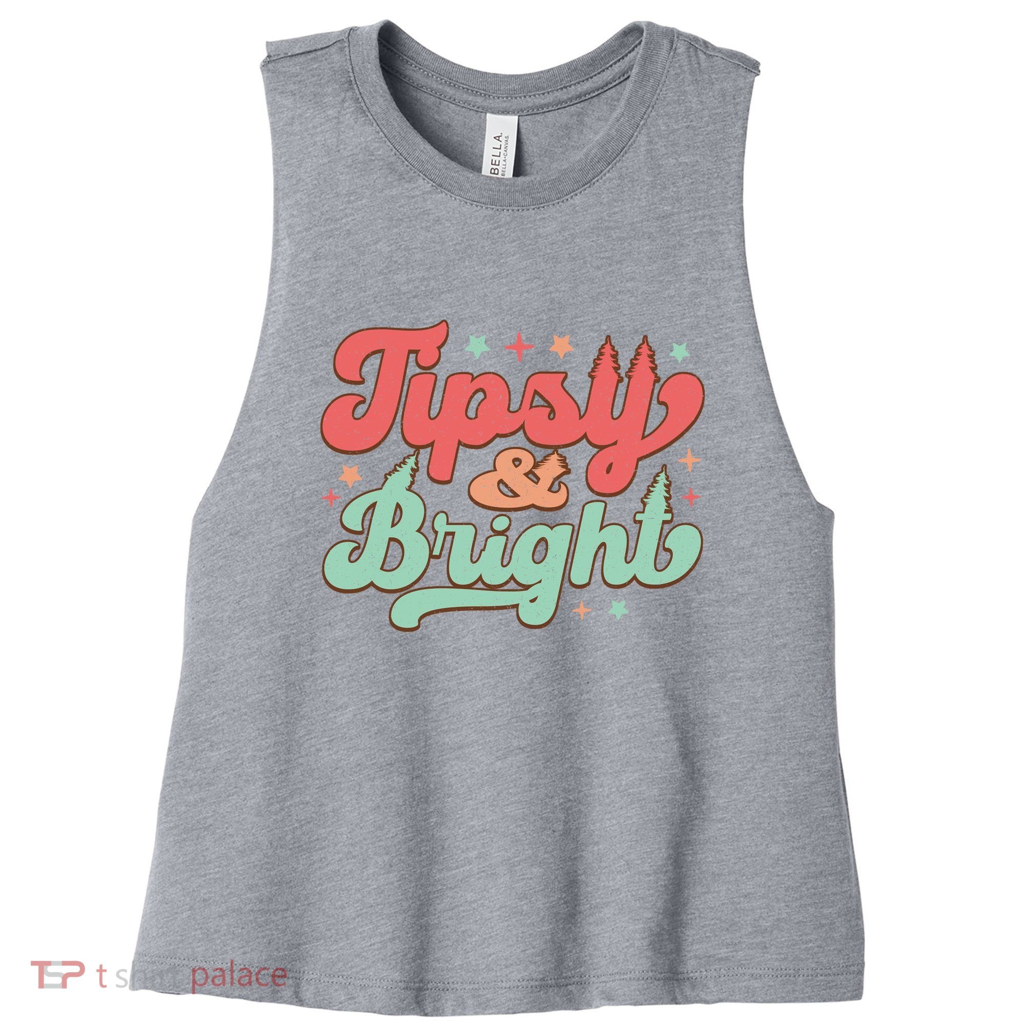 Tipsy & Bright Festive Graphic Women's Racerback Cropped Tank