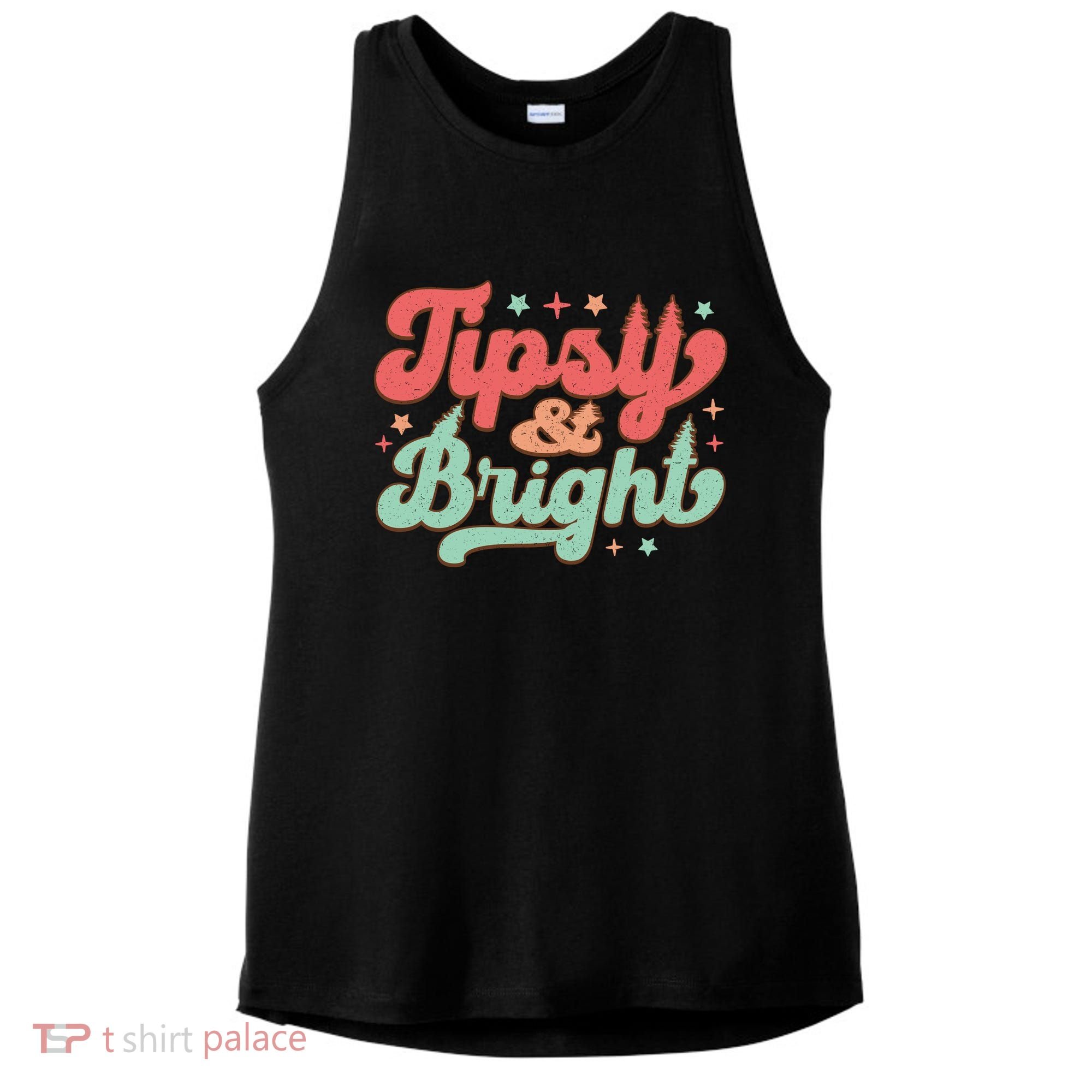 Tipsy & Bright Festive Graphic Ladies PosiCharge Tri-Blend Wicking Tank