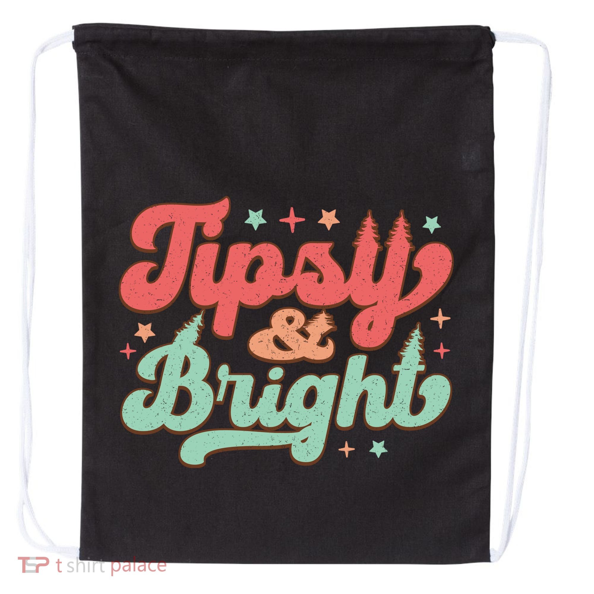 Tipsy & Bright Festive Graphic Drawstring Bag