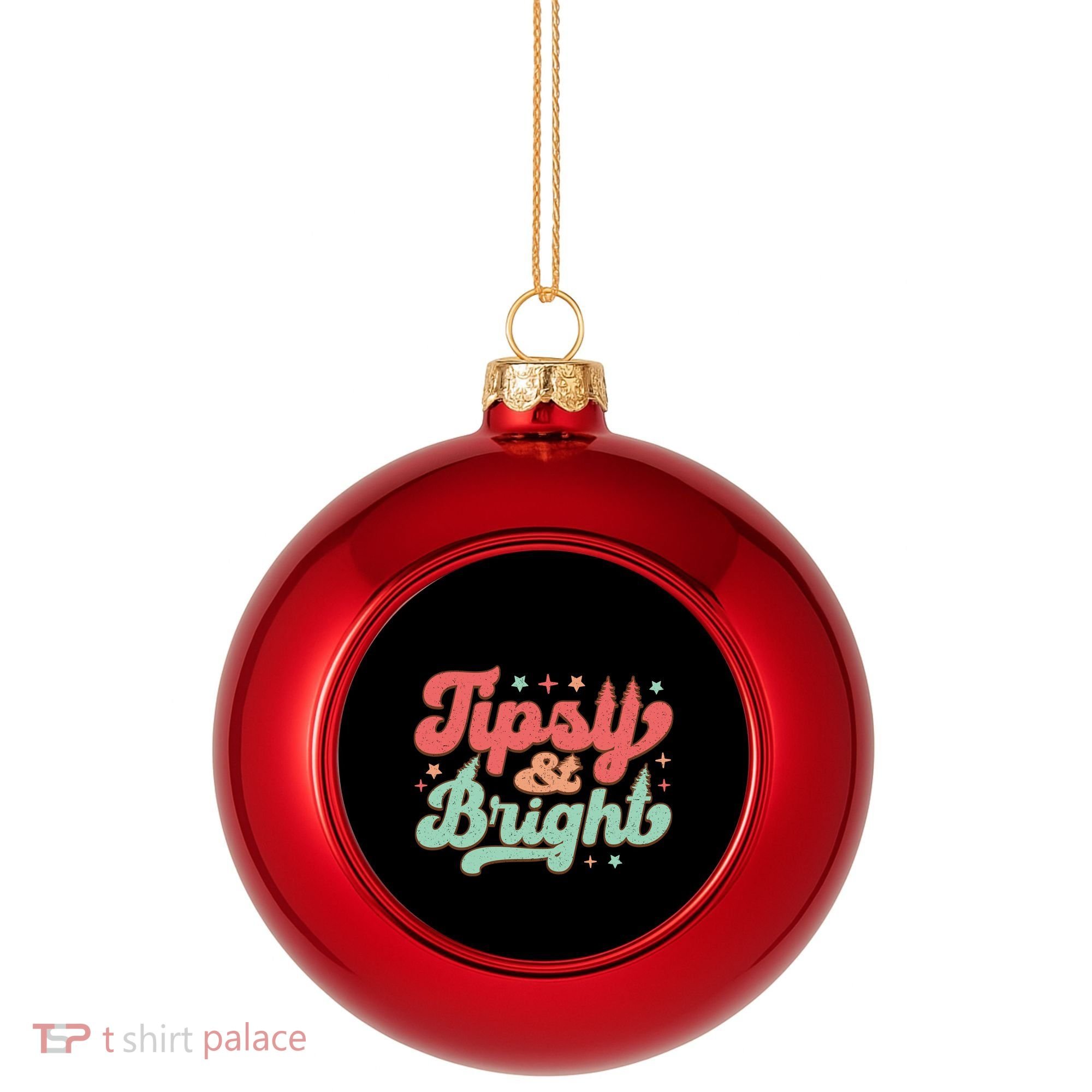 Tipsy & Bright Festive Graphic Plastic Christmas Ball Ornament
