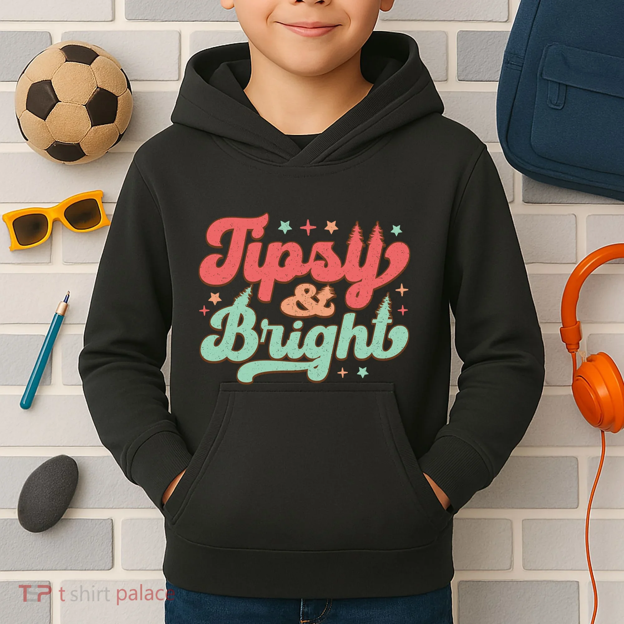 Tipsy & Bright Festive Graphic Kids Hoodie
