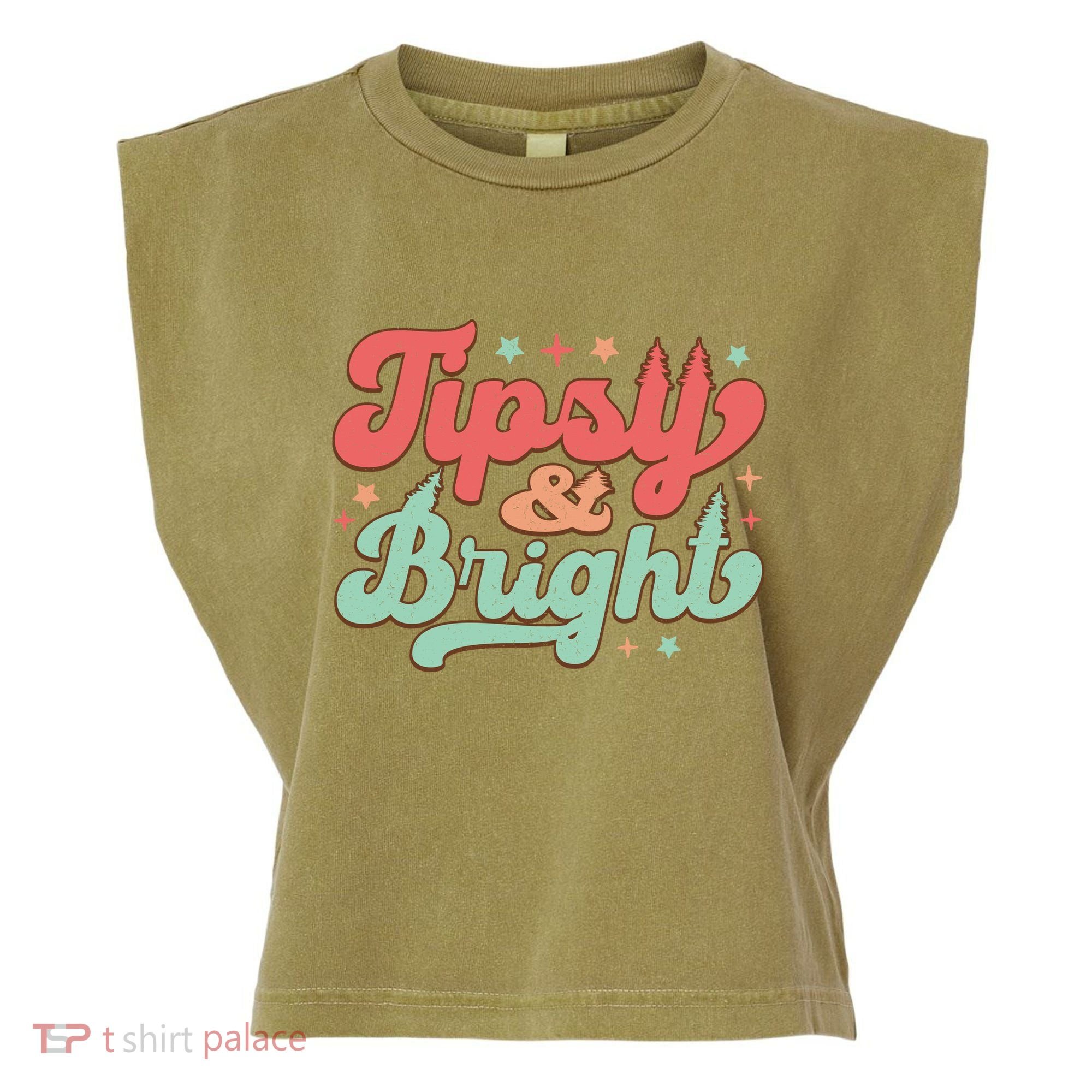 Tipsy & Bright Festive Graphic Garment-Dyed Women's Muscle Tee