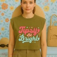 Tipsy & Bright Festive Graphic Garment-Dyed Women's Muscle Tee thumb 4