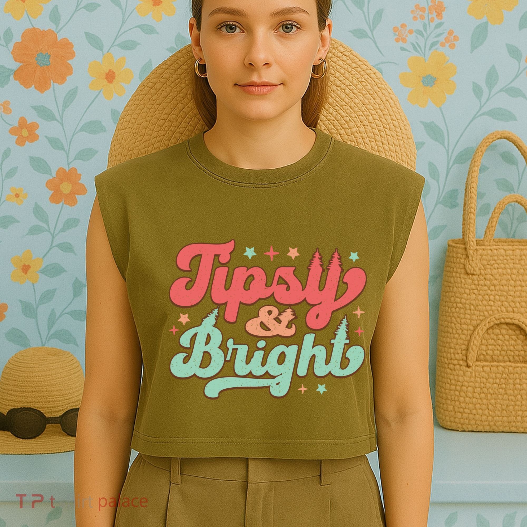 Tipsy & Bright Festive Graphic Garment-Dyed Women's Muscle Tee