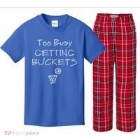 Too Busy Getting Buckets Basketball Cool Gift Kids Plaid Pajama Set thumb 0