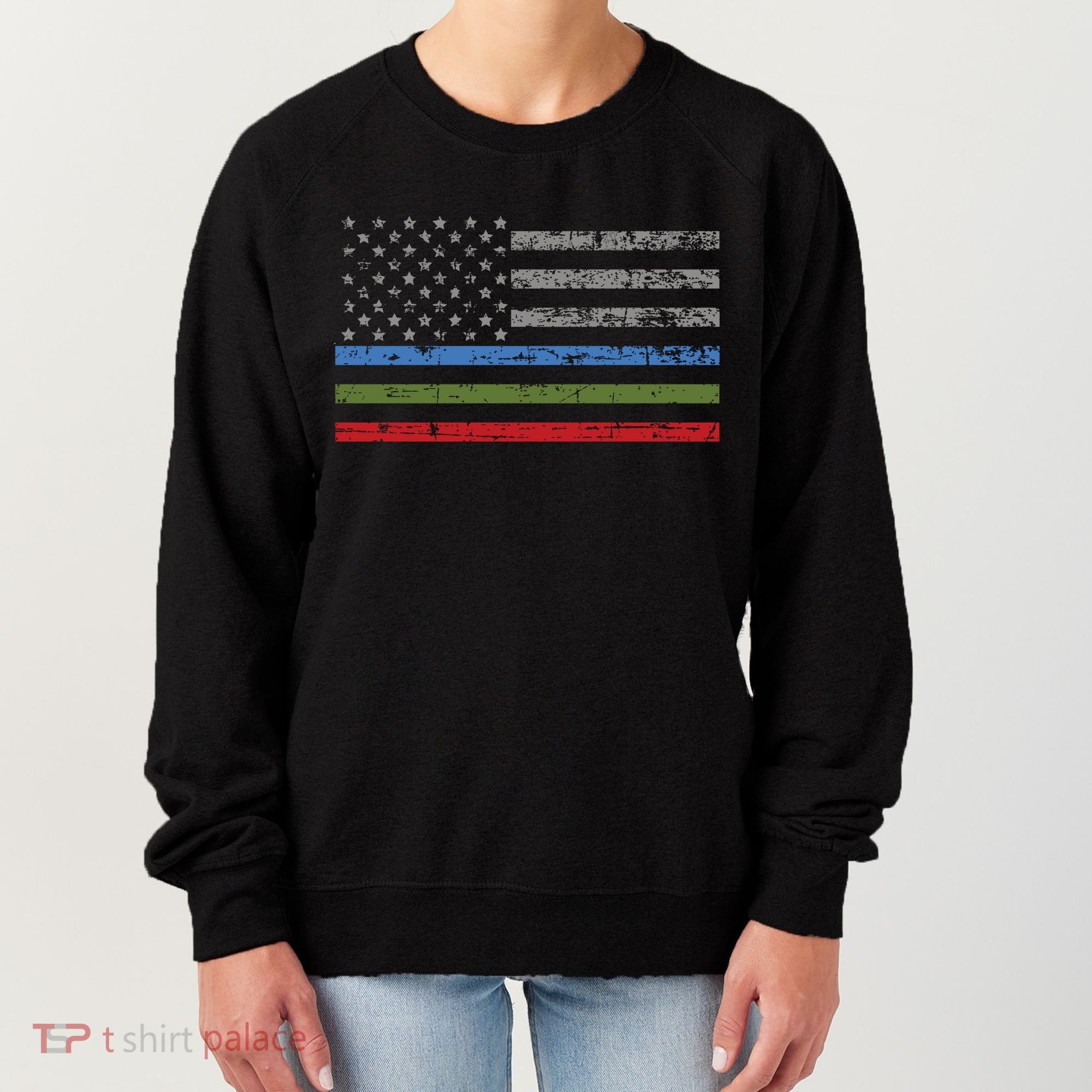 Thin Blue Green Red Line American Flag Support Cute Gift Women's Sweatshirt
