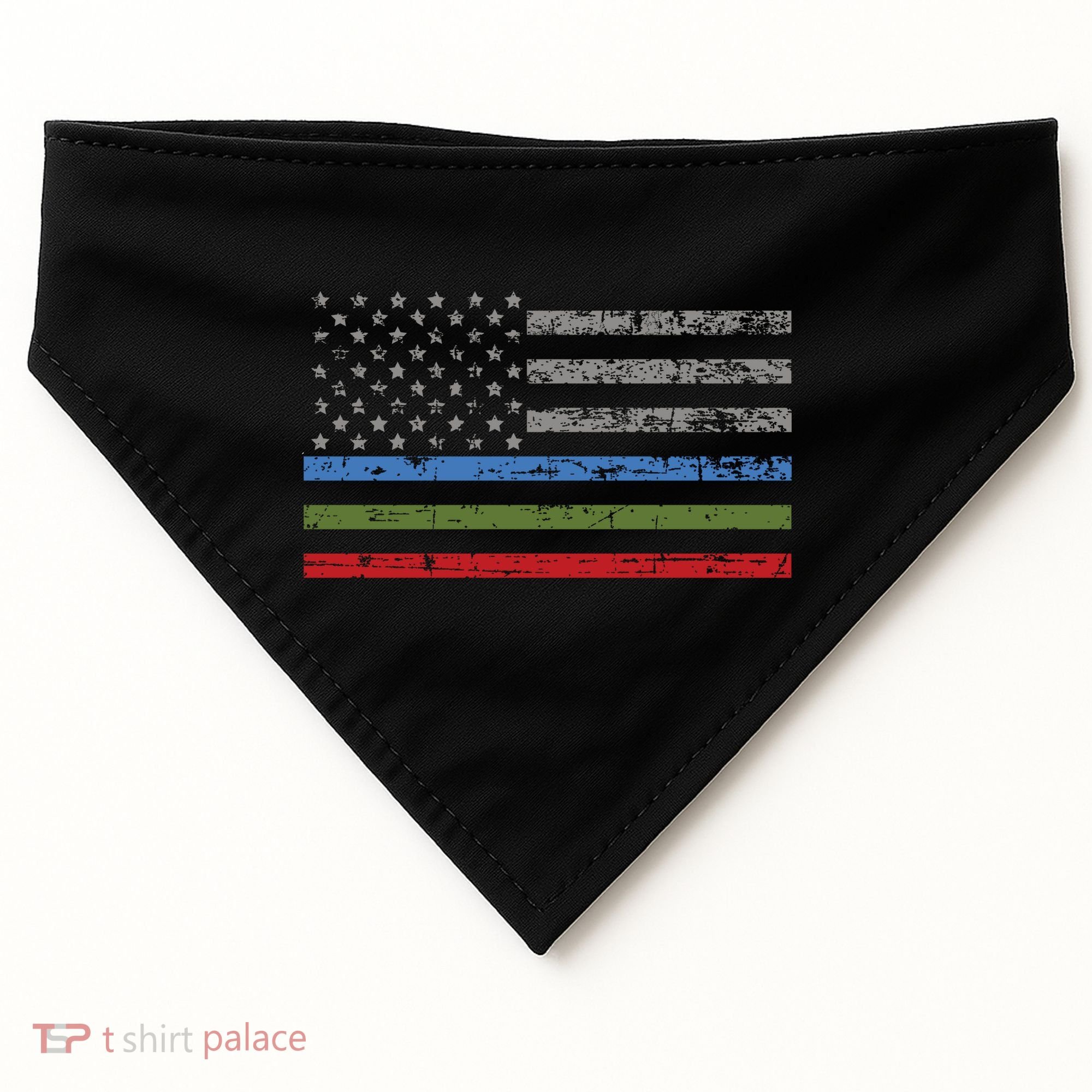 Thin Blue Green Red Line American Flag Support Cute Gift USA-Made Doggie Bandana