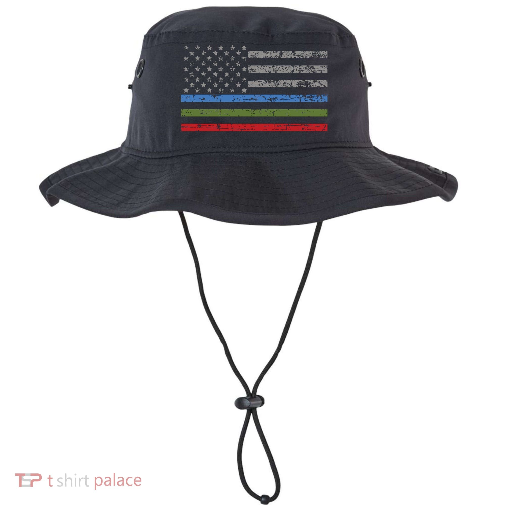 Thin Blue Green Red Line American Flag Support Cute Gift Bucket Hat